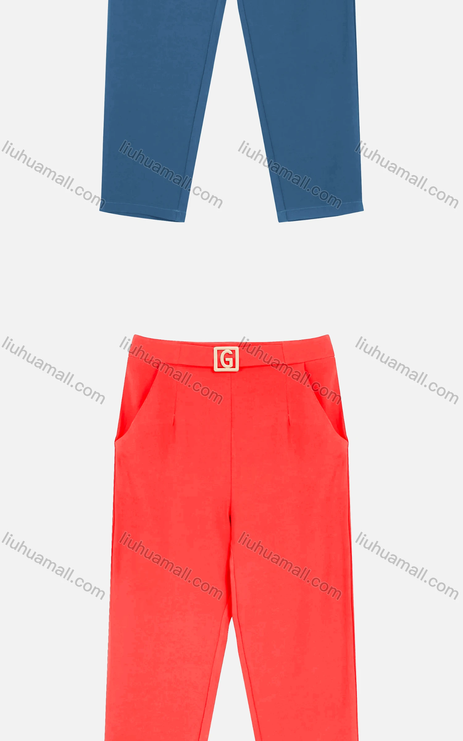 Wholesale Women's Casual Plain Metal Letter Buckle Ruched Cigarette Pants - Liuhuamall