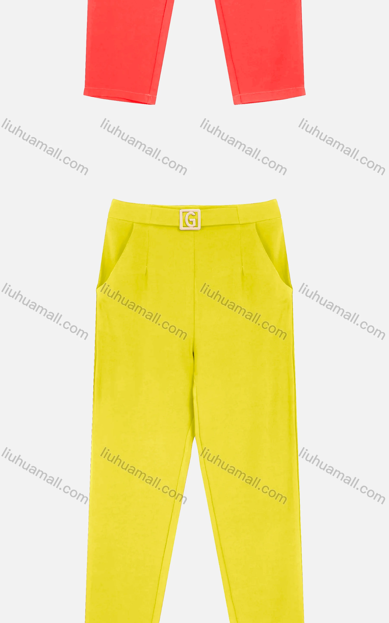 Wholesale Women's Casual Plain Metal Letter Buckle Ruched Cigarette Pants - Liuhuamall