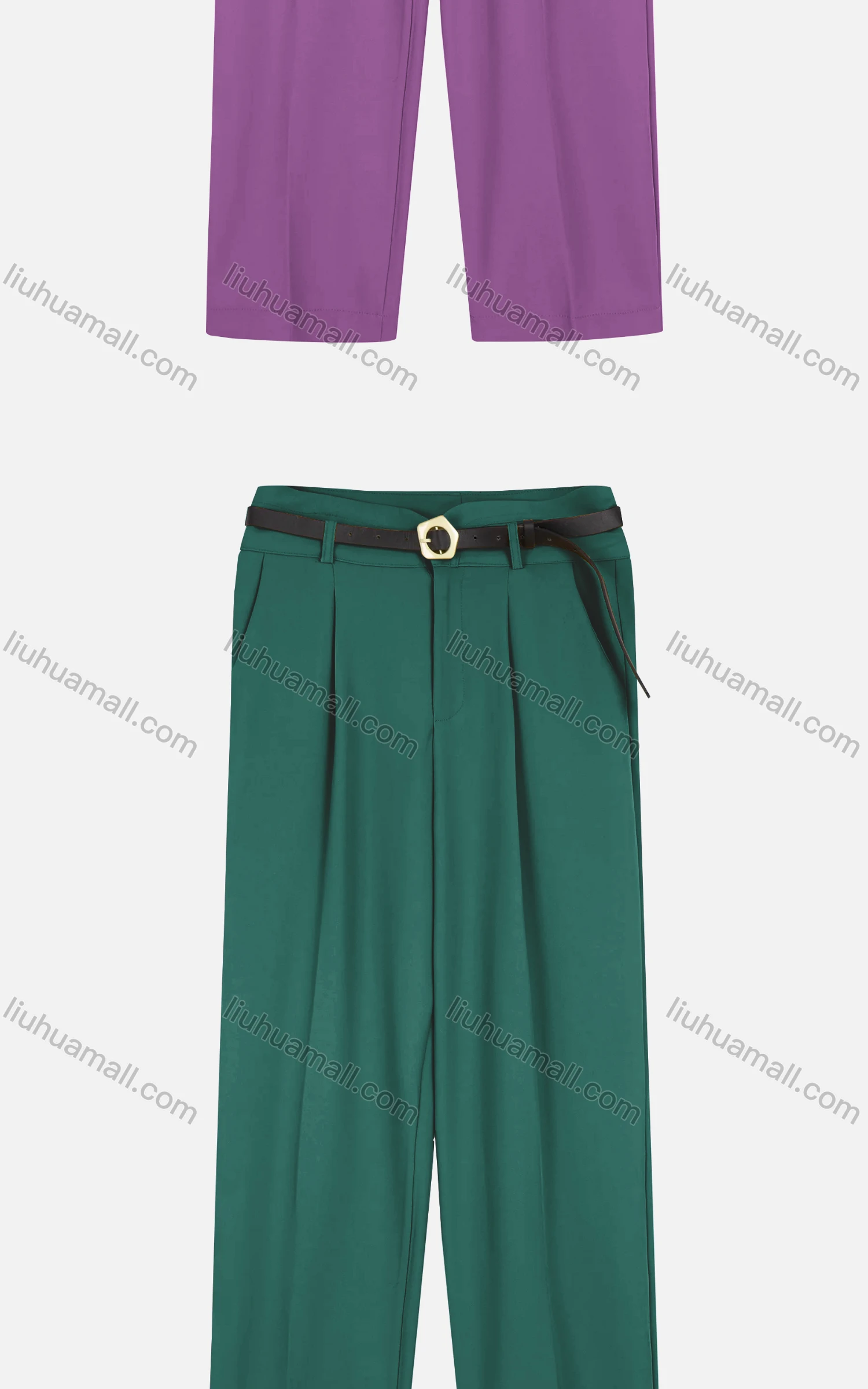 Wholesale Women's Casual Ruched Plain Wide-leg Pants With Buckle Belt - Liuhuamall