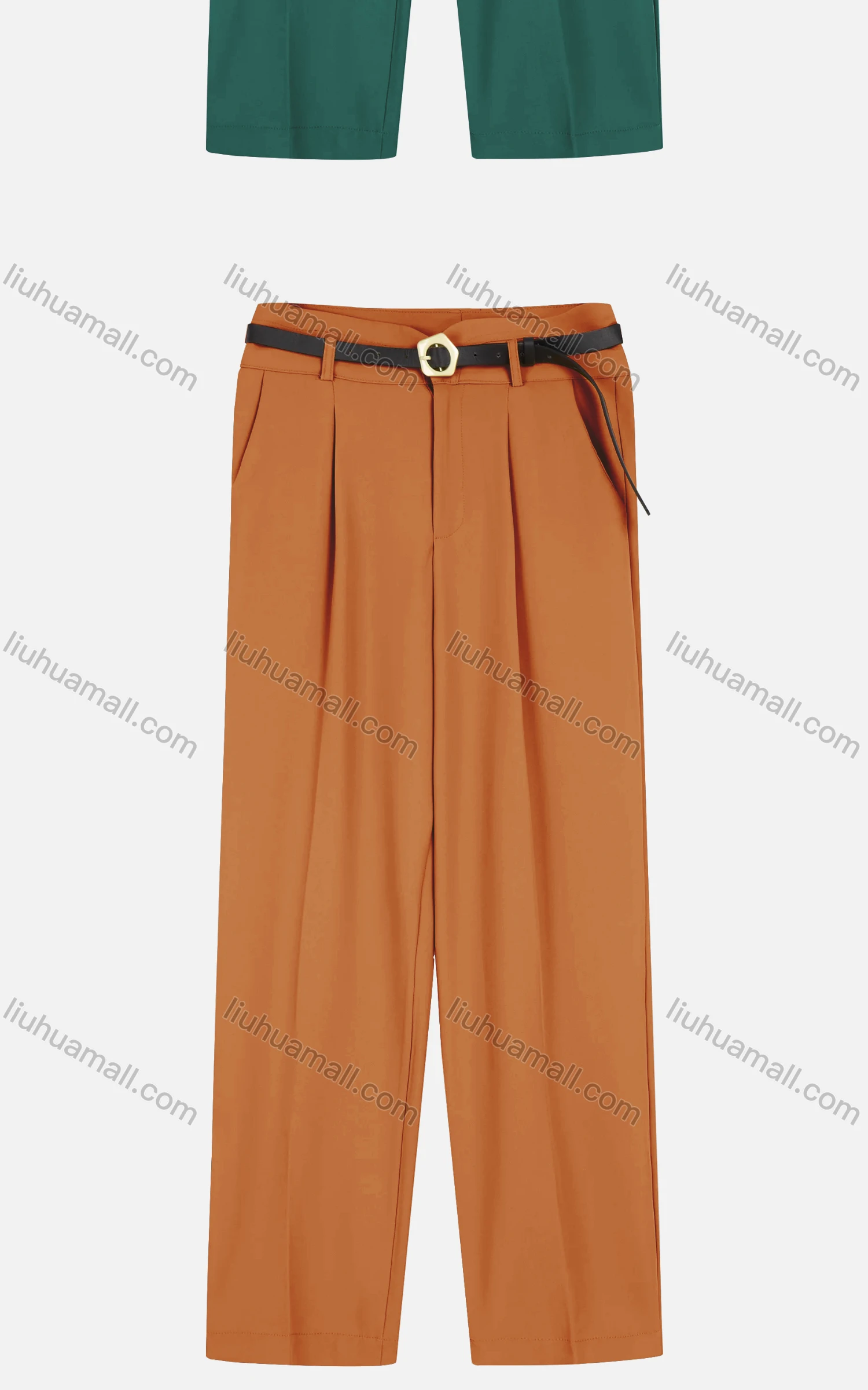 Wholesale Women's Casual Ruched Plain Wide-leg Pants With Buckle Belt - Liuhuamall