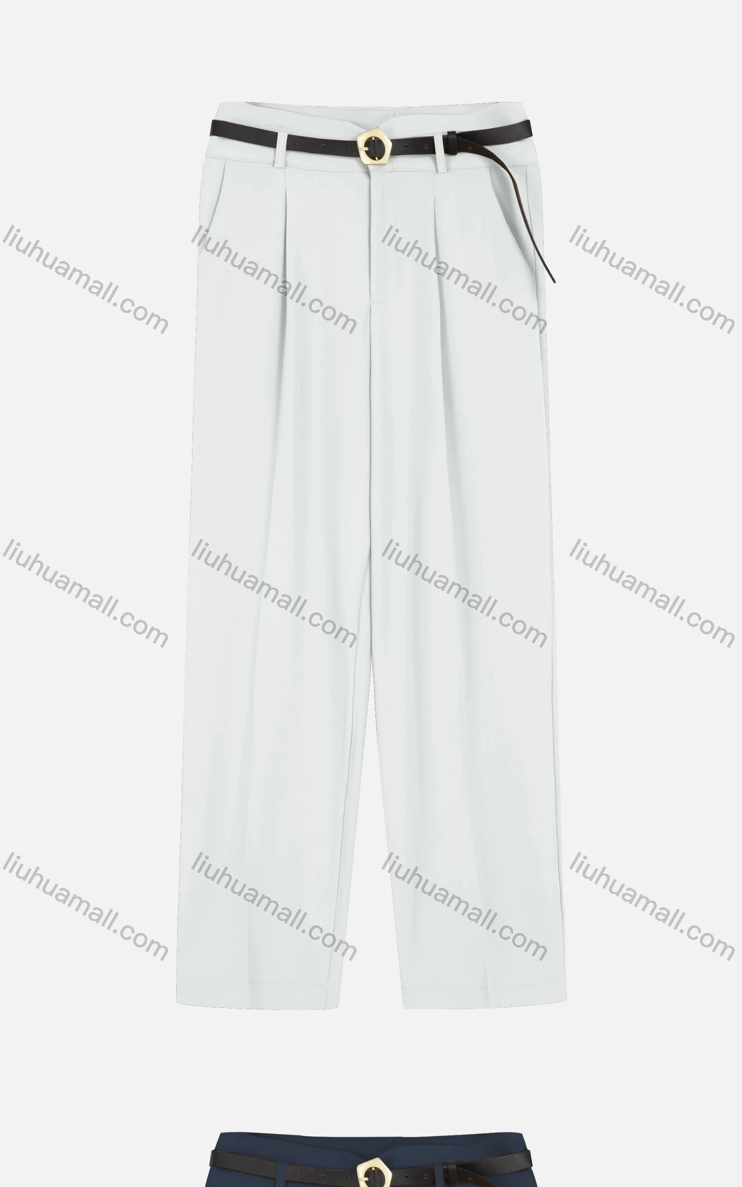 Wholesale Women's Casual Ruched Plain Wide-leg Pants With Buckle Belt - Liuhuamall