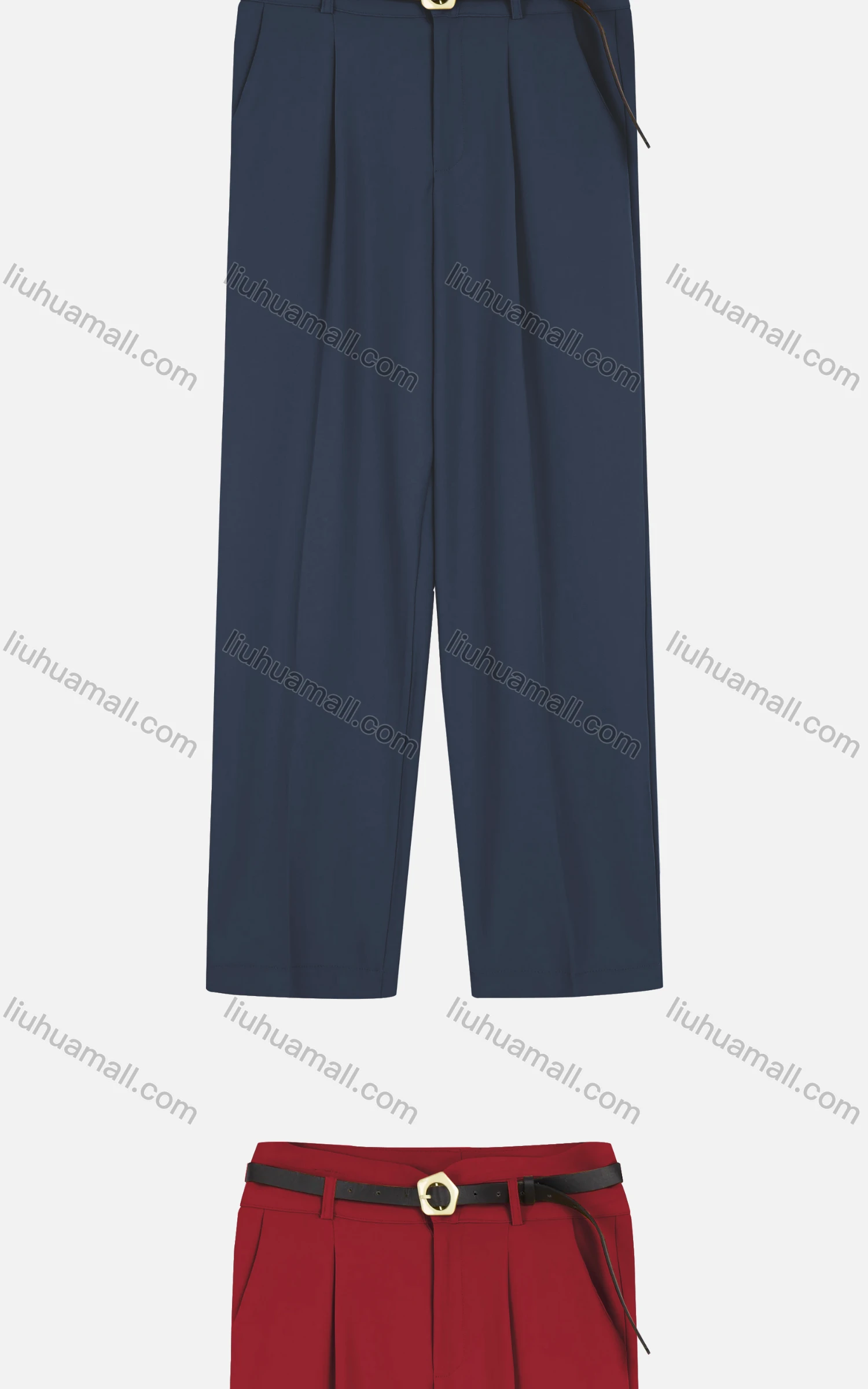 Wholesale Women's Casual Ruched Plain Wide-leg Pants With Buckle Belt - Liuhuamall