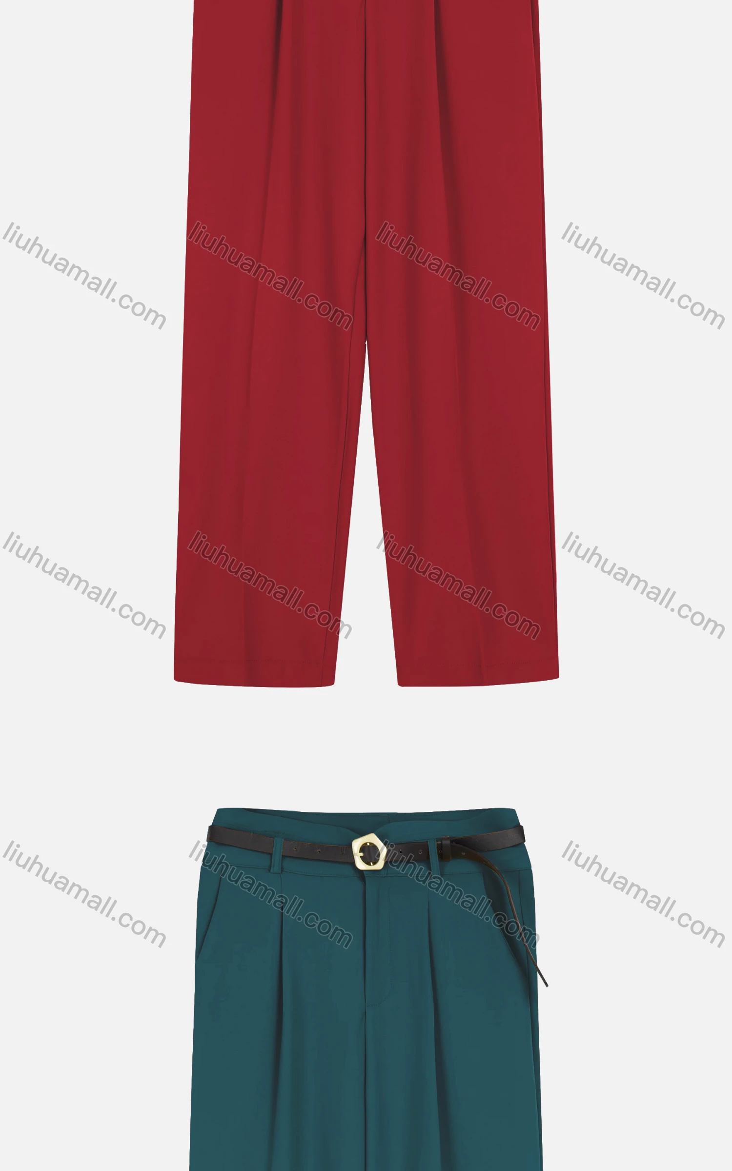 Wholesale Women's Casual Ruched Plain Wide-leg Pants With Buckle Belt - Liuhuamall