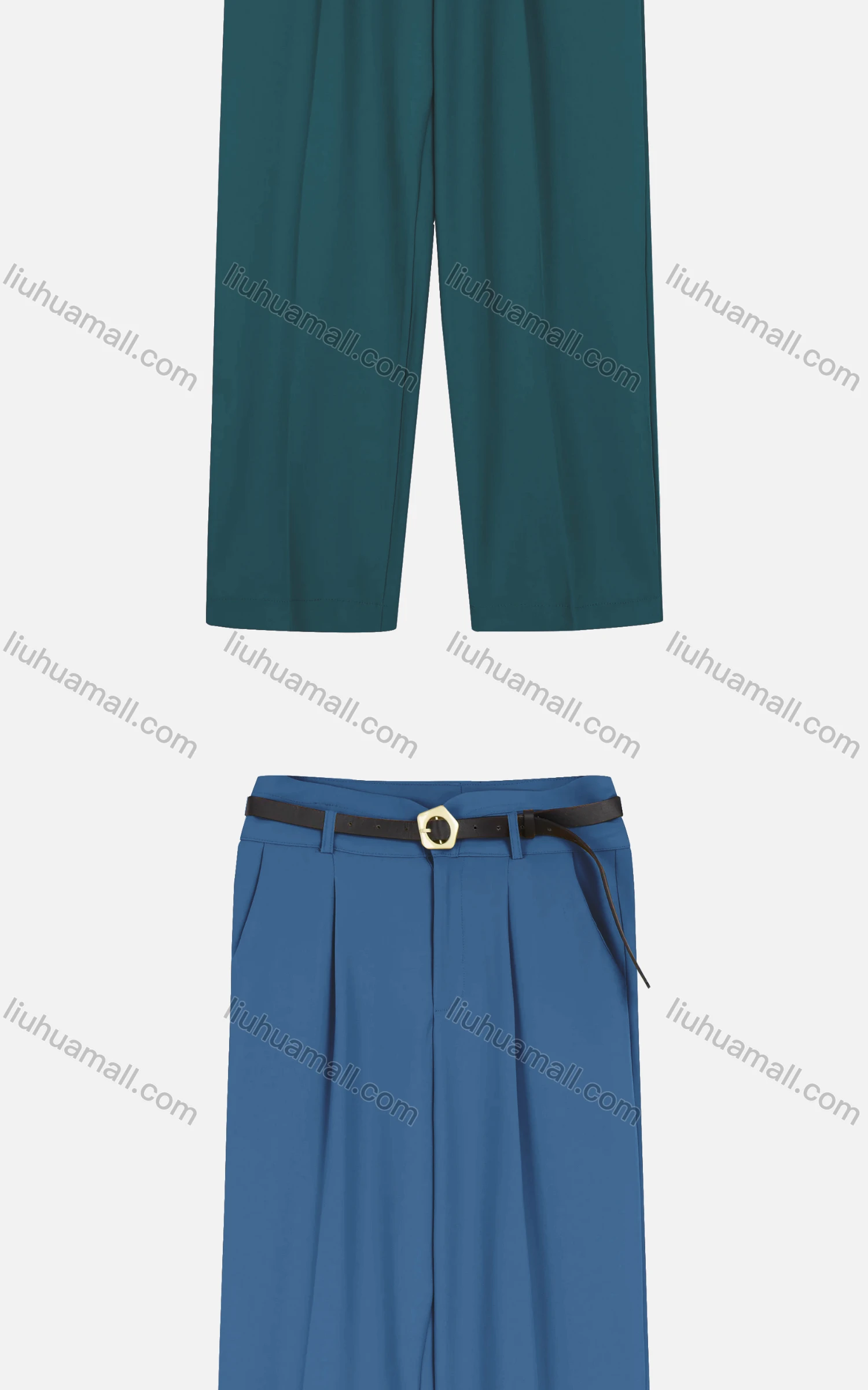 Wholesale Women's Casual Ruched Plain Wide-leg Pants With Buckle Belt - Liuhuamall