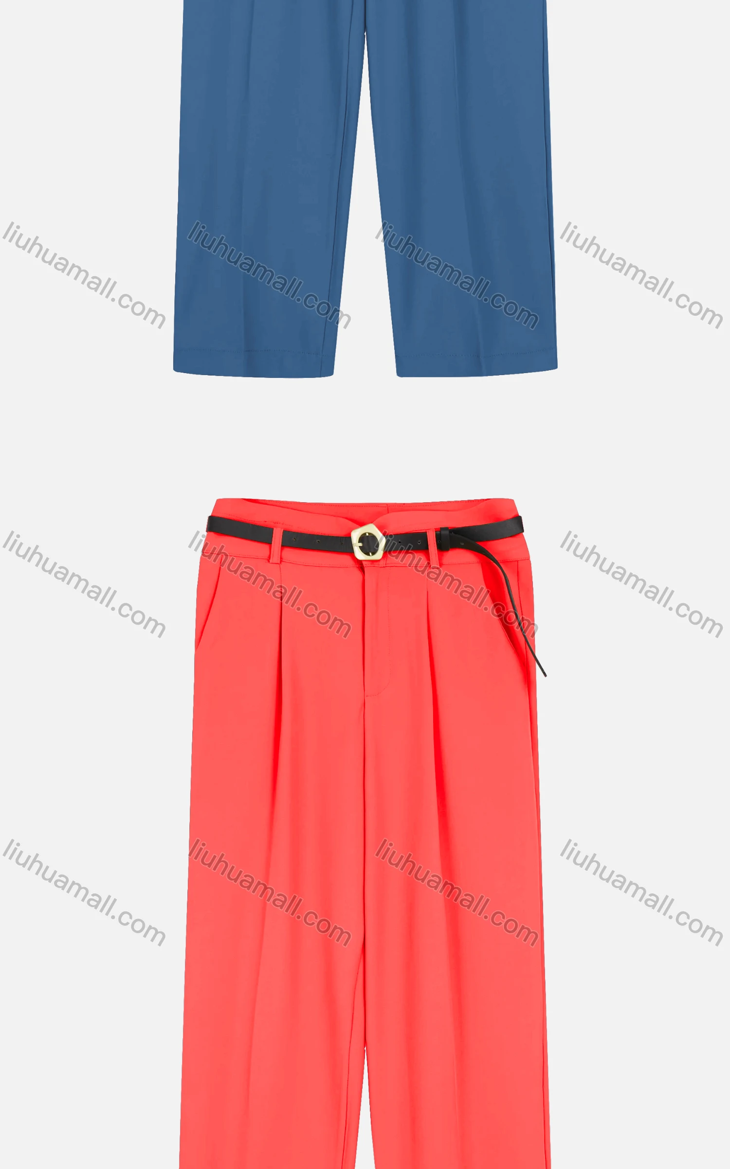 Wholesale Women's Casual Ruched Plain Wide-leg Pants With Buckle Belt - Liuhuamall