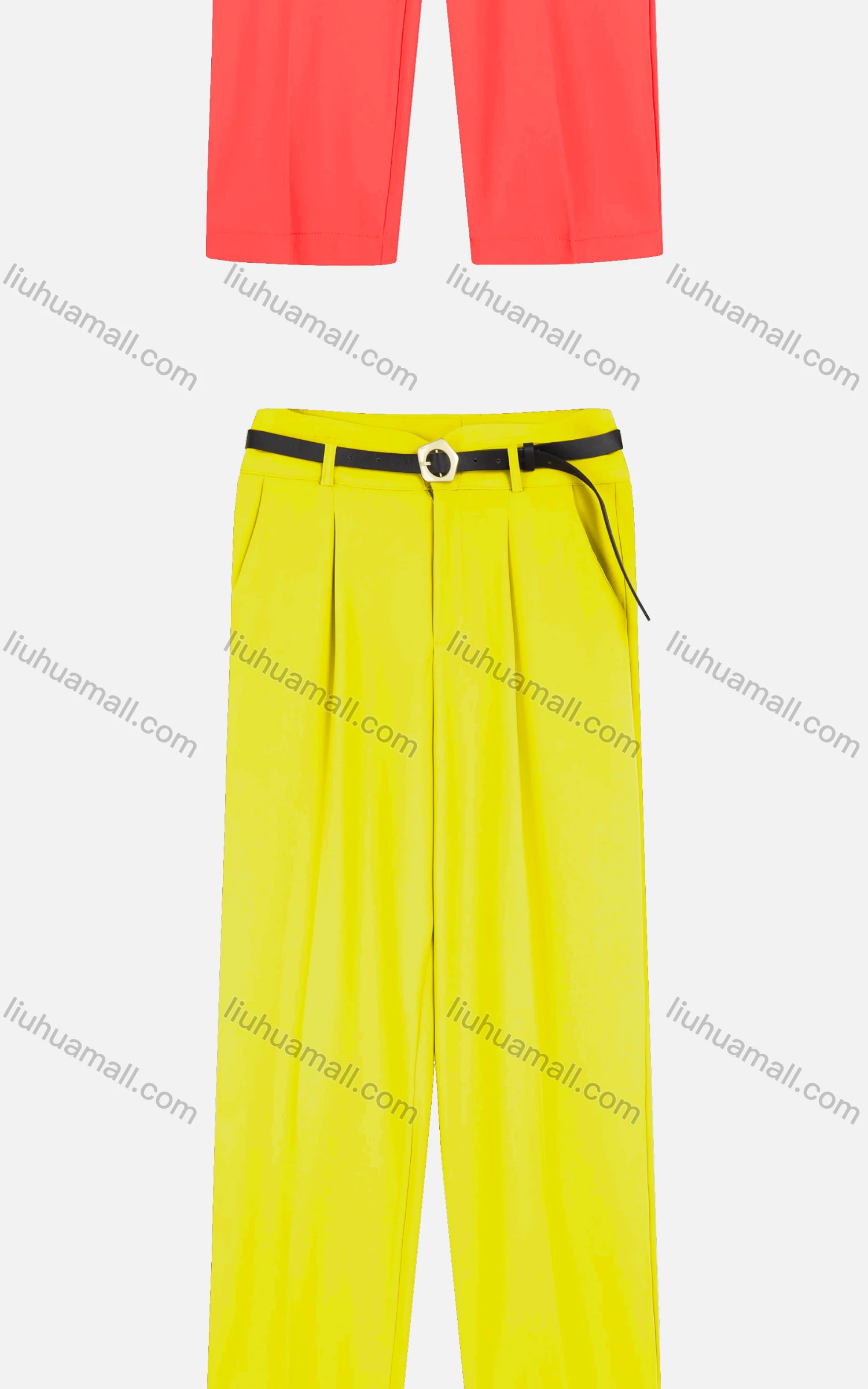 Wholesale Women's Casual Ruched Plain Wide-leg Pants With Buckle Belt - Liuhuamall