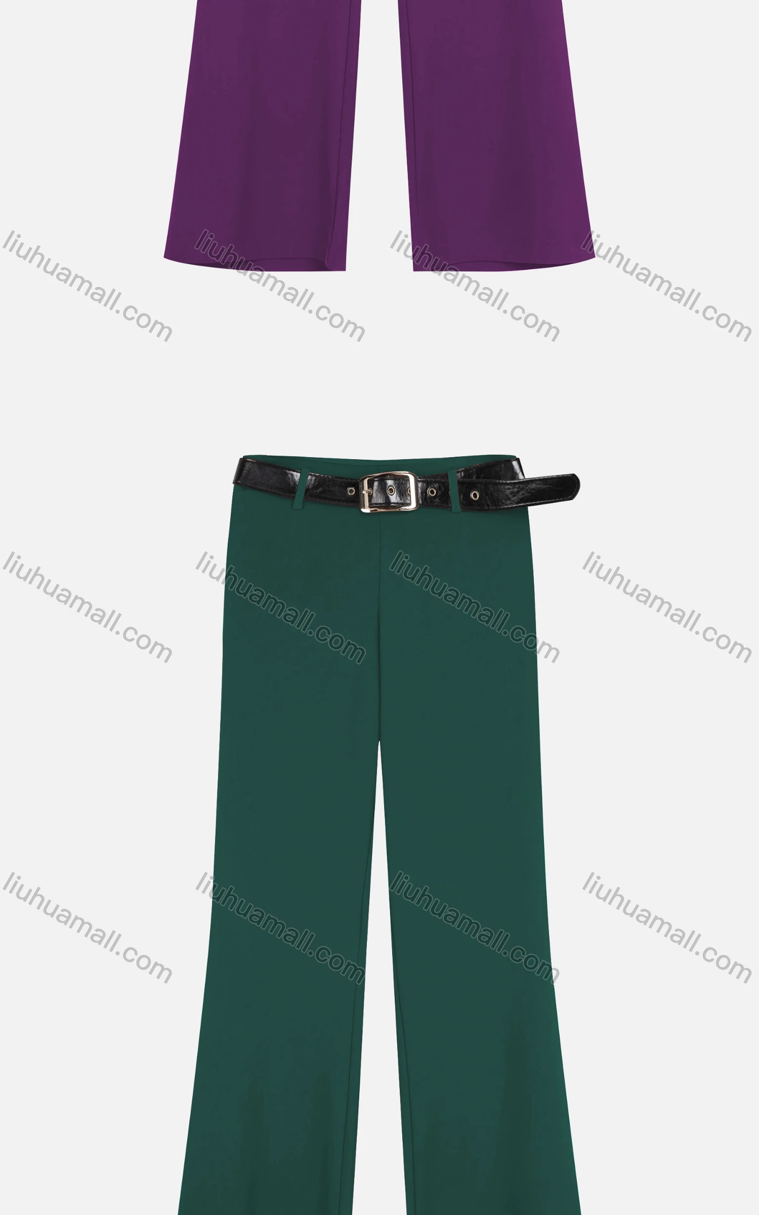 Wholesale Women's Casual Plain Wide-leg Pants With Buckle Belt - Liuhuamall