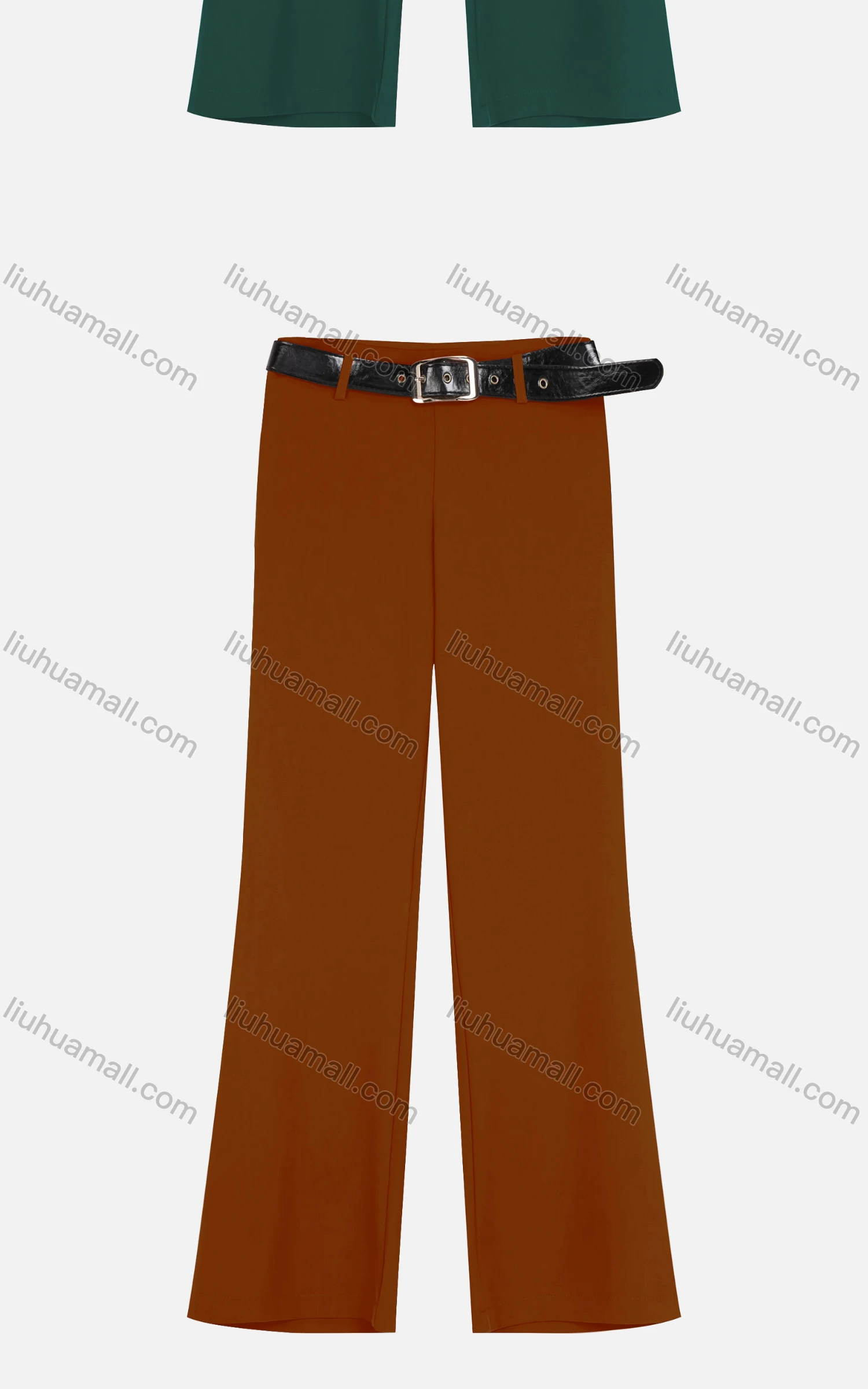 Wholesale Women's Casual Plain Wide-leg Pants With Buckle Belt - Liuhuamall