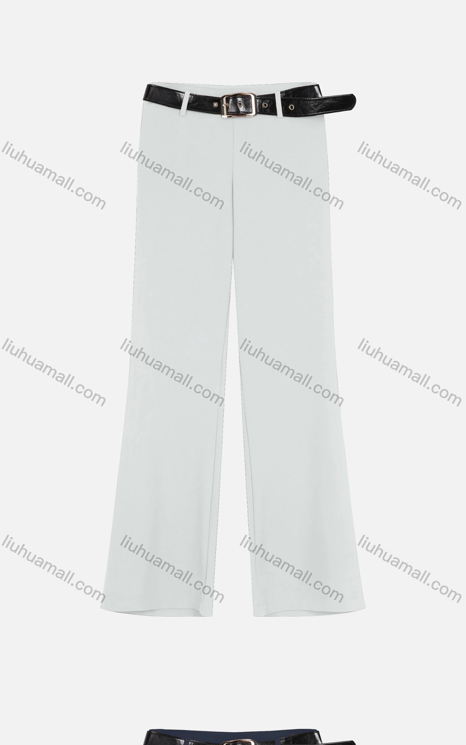 Wholesale Women's Casual Plain Wide-leg Pants With Buckle Belt - Liuhuamall