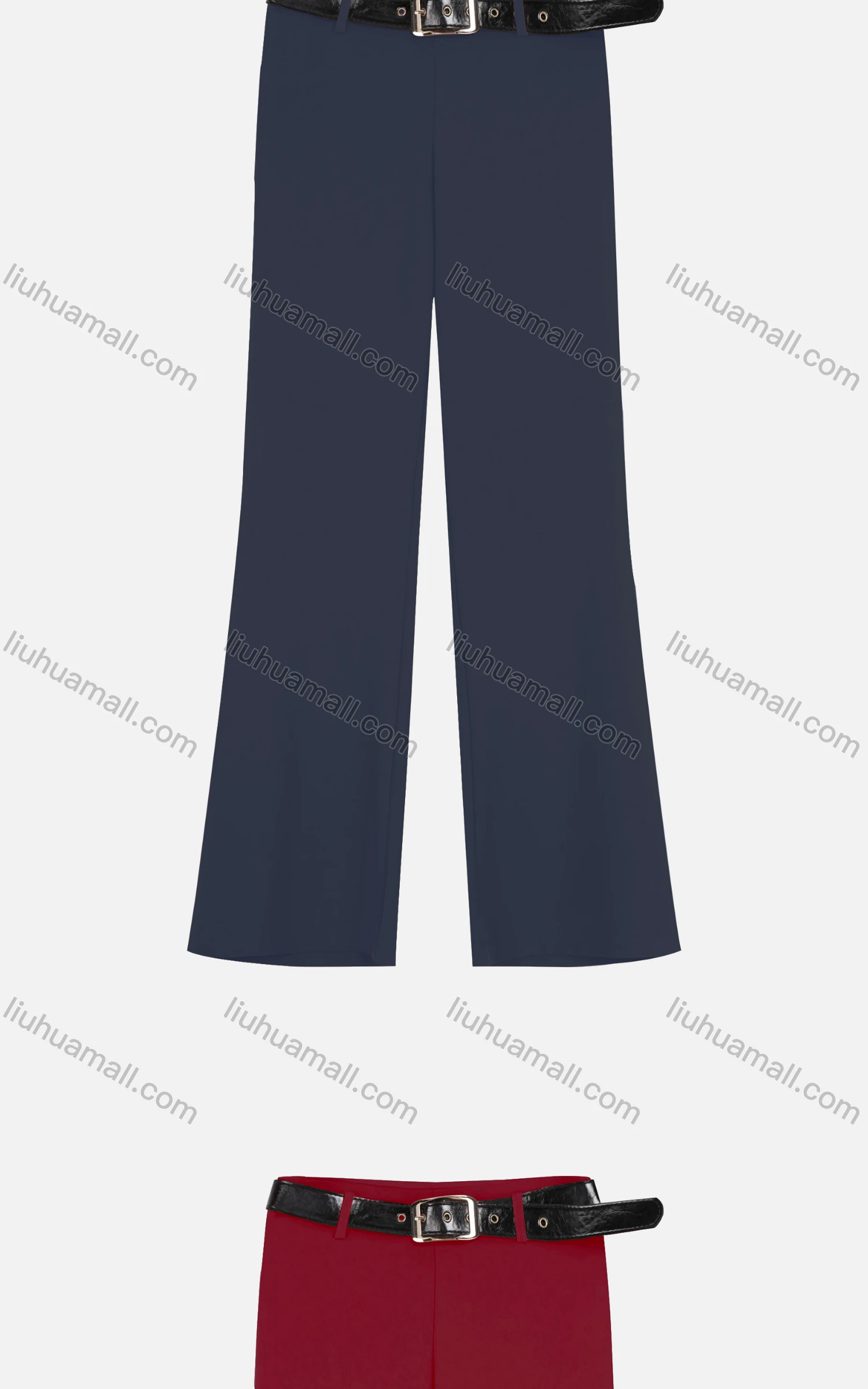 Wholesale Women's Casual Plain Wide-leg Pants With Buckle Belt - Liuhuamall