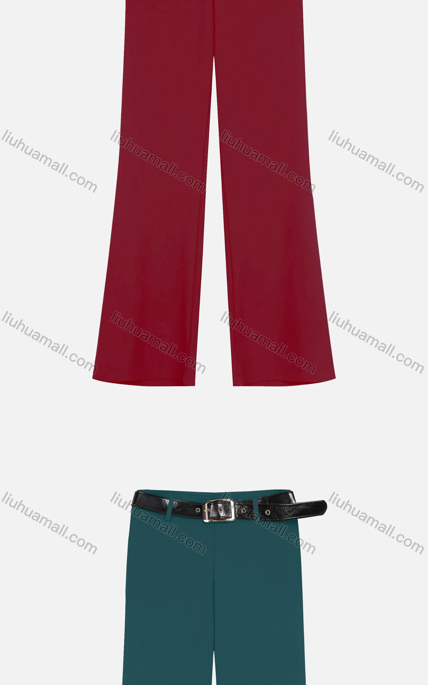 Wholesale Women's Casual Plain Wide-leg Pants With Buckle Belt - Liuhuamall
