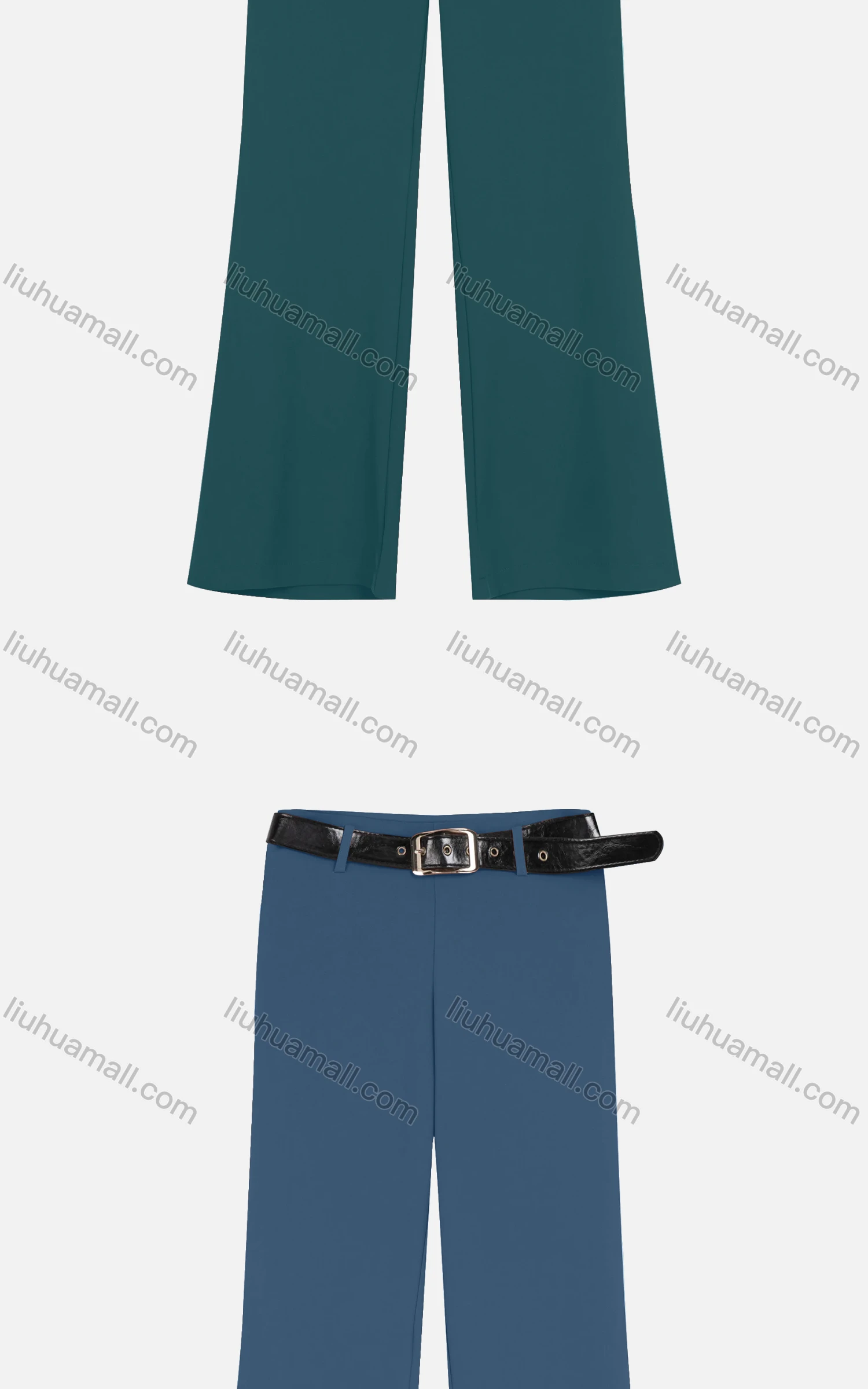 Wholesale Women's Casual Plain Wide-leg Pants With Buckle Belt - Liuhuamall