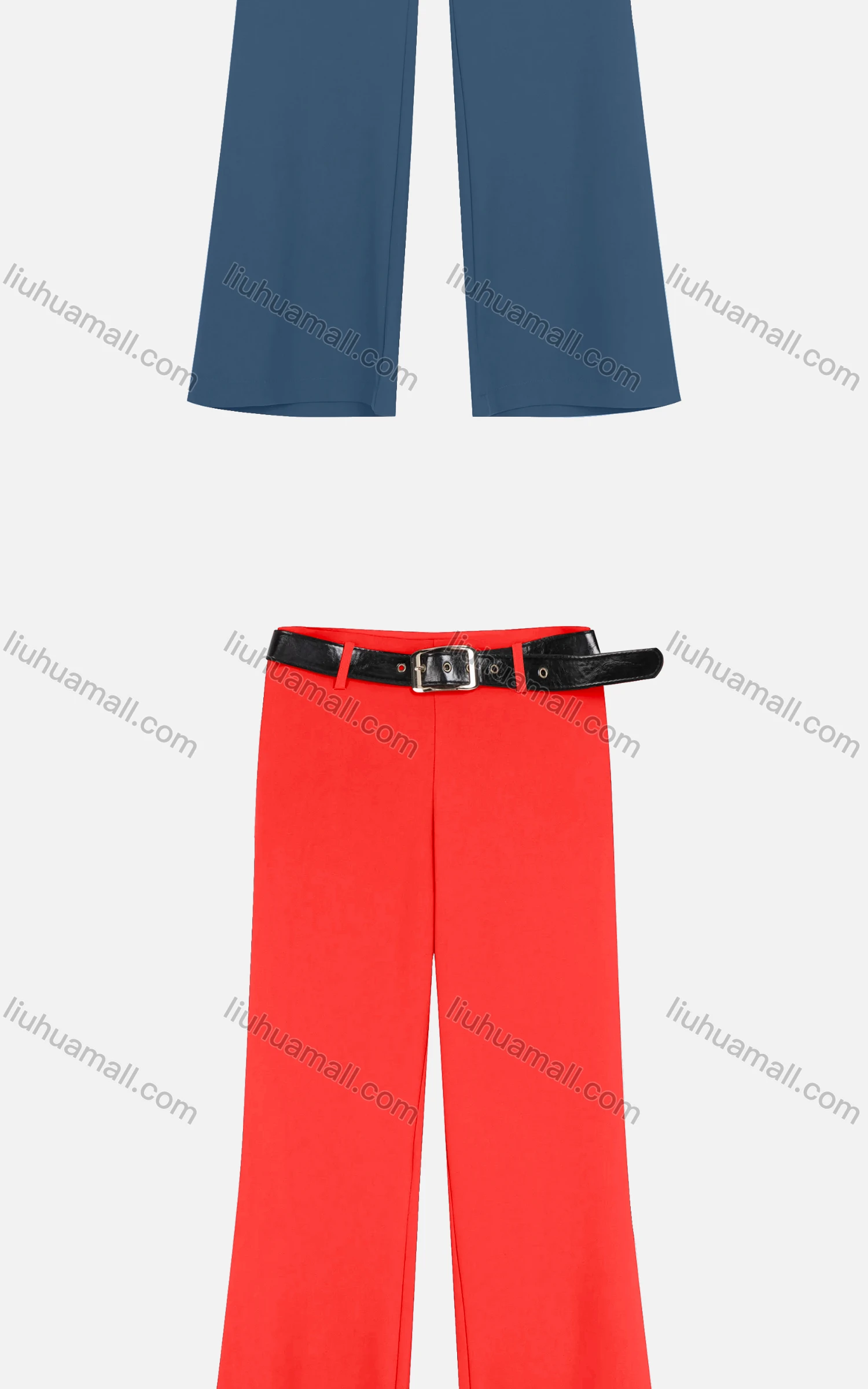 Wholesale Women's Casual Plain Wide-leg Pants With Buckle Belt - Liuhuamall