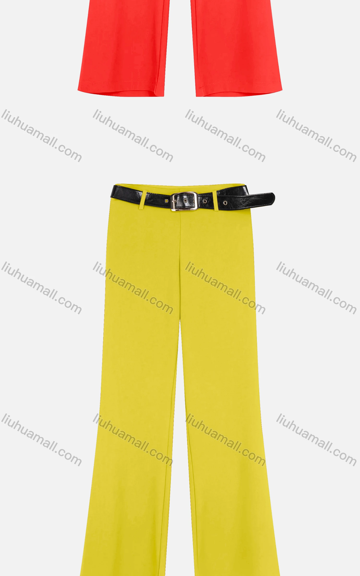 Wholesale Women's Casual Plain Wide-leg Pants With Buckle Belt - Liuhuamall