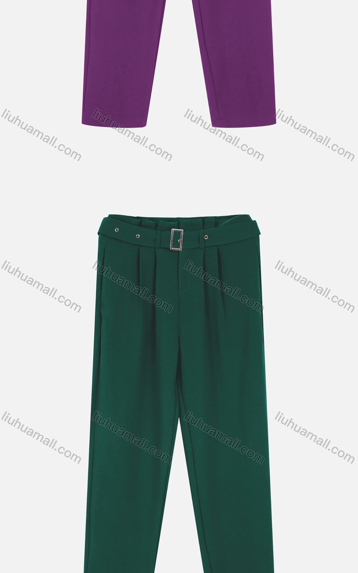 Wholesale Women's Casual Plain Ruched Cigarette Pants With Buckle Belt - Liuhuamall