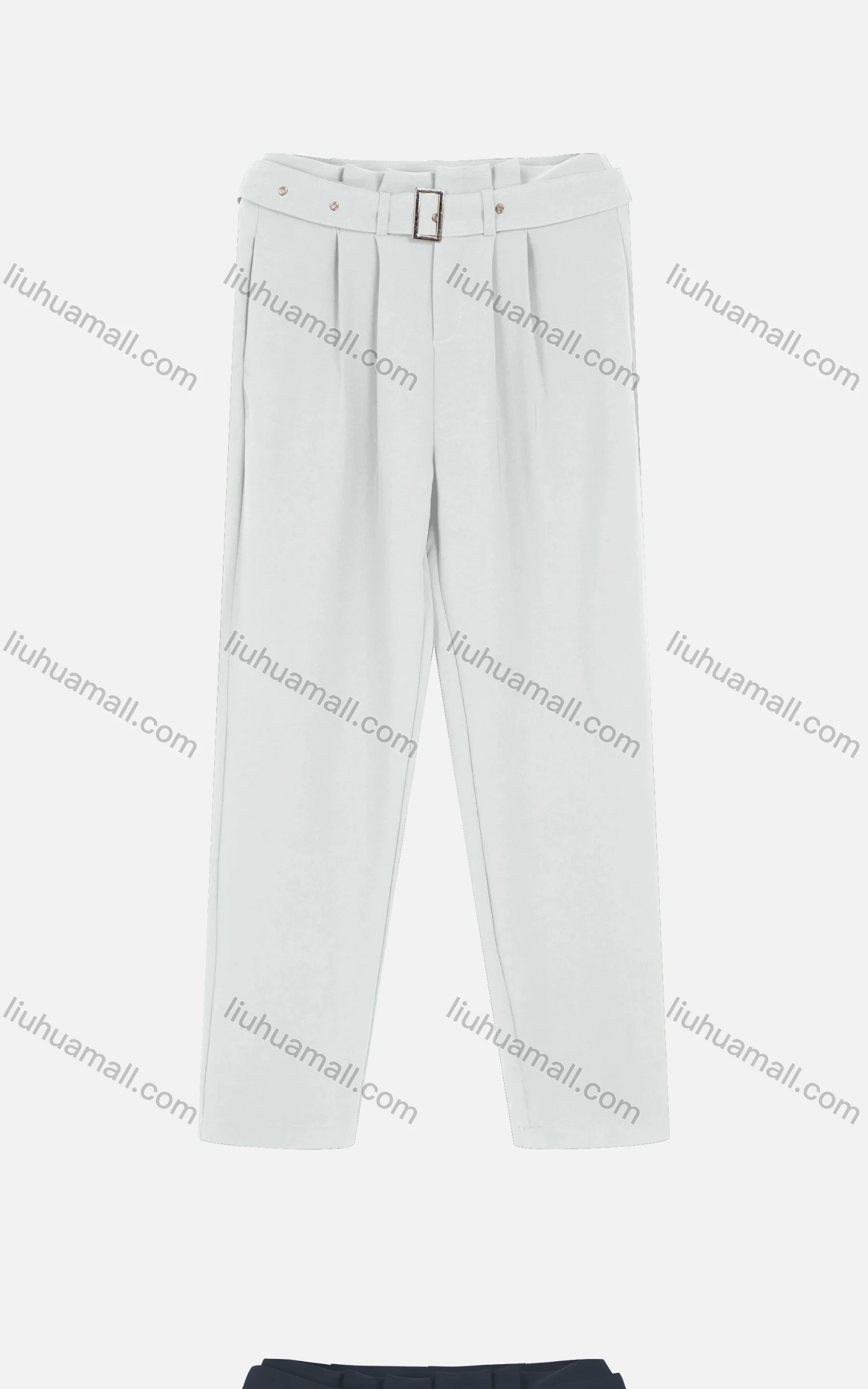 Wholesale Women's Casual Plain Ruched Cigarette Pants With Buckle Belt - Liuhuamall