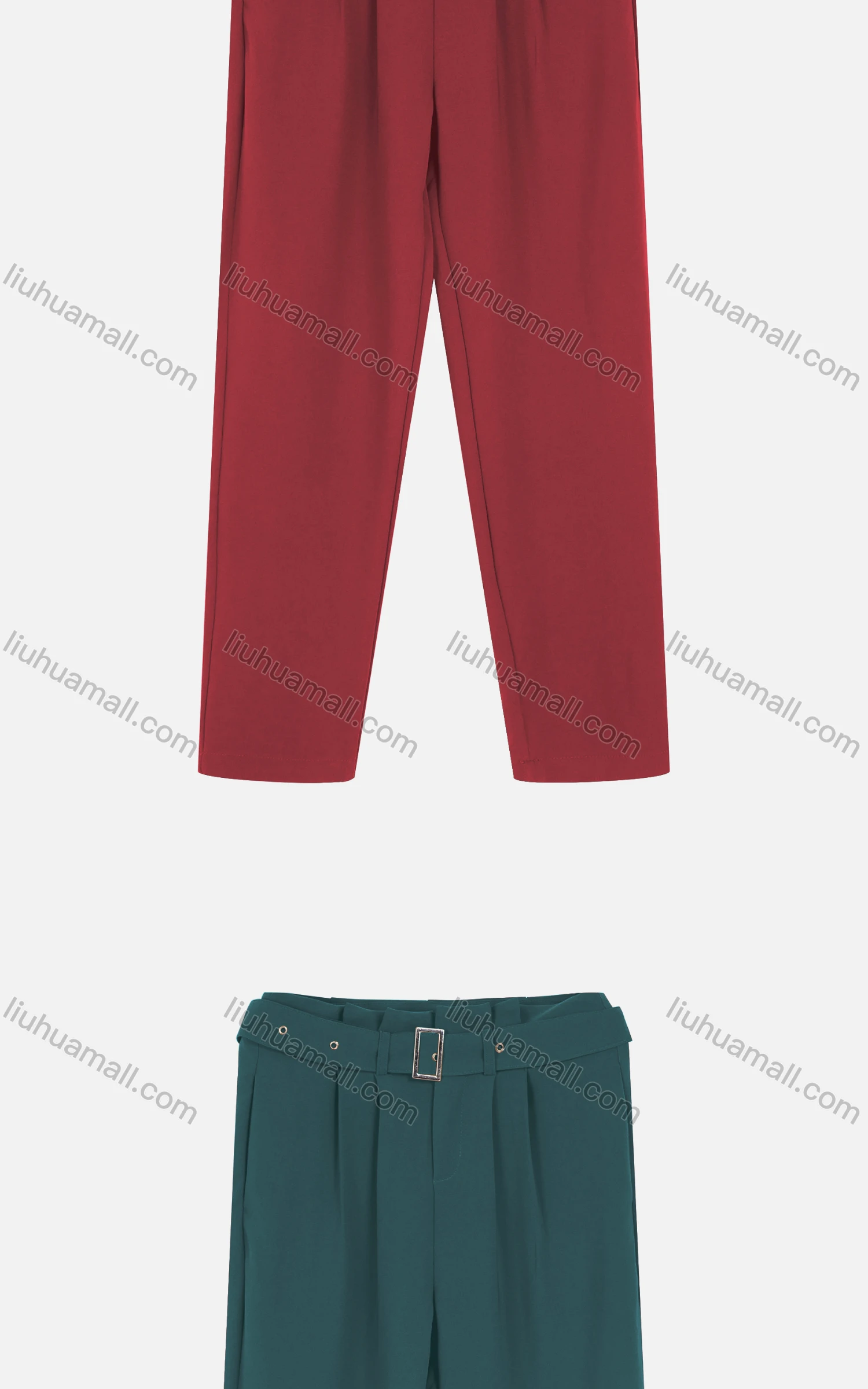 Wholesale Women's Casual Plain Ruched Cigarette Pants With Buckle Belt - Liuhuamall