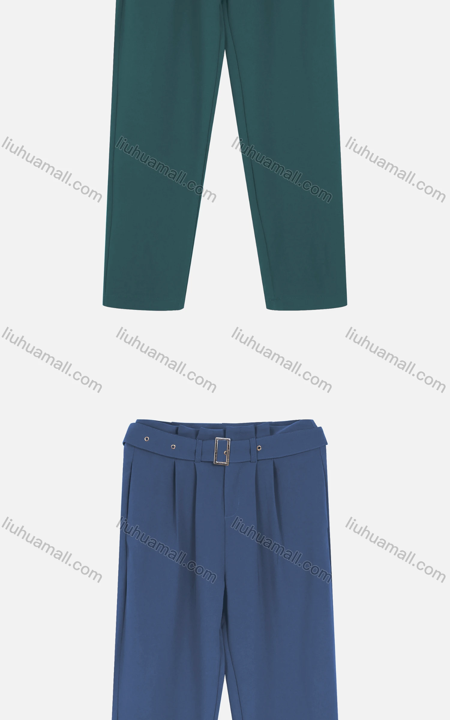 Wholesale Women's Casual Plain Ruched Cigarette Pants With Buckle Belt - Liuhuamall