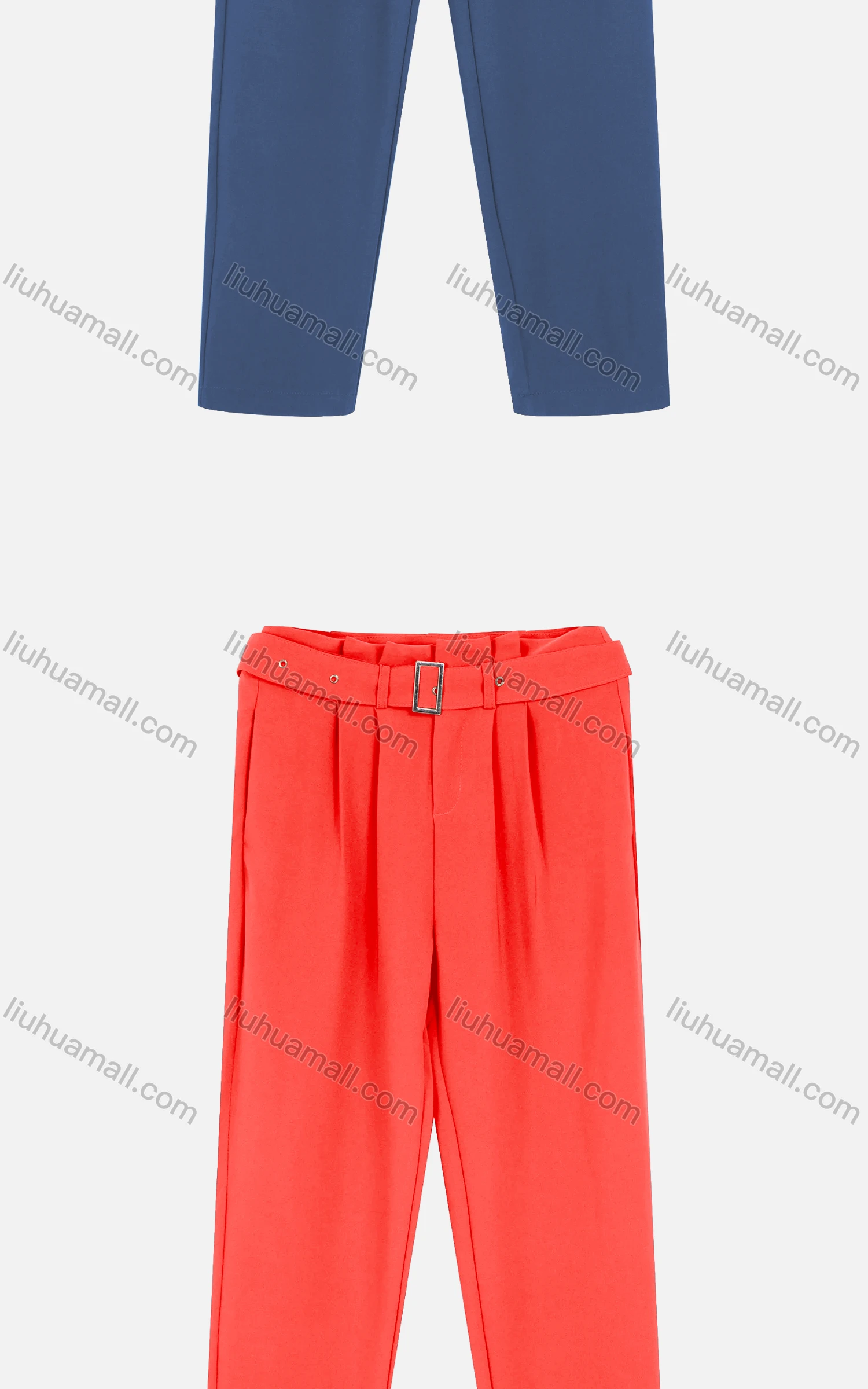 Wholesale Women's Casual Plain Ruched Cigarette Pants With Buckle Belt - Liuhuamall