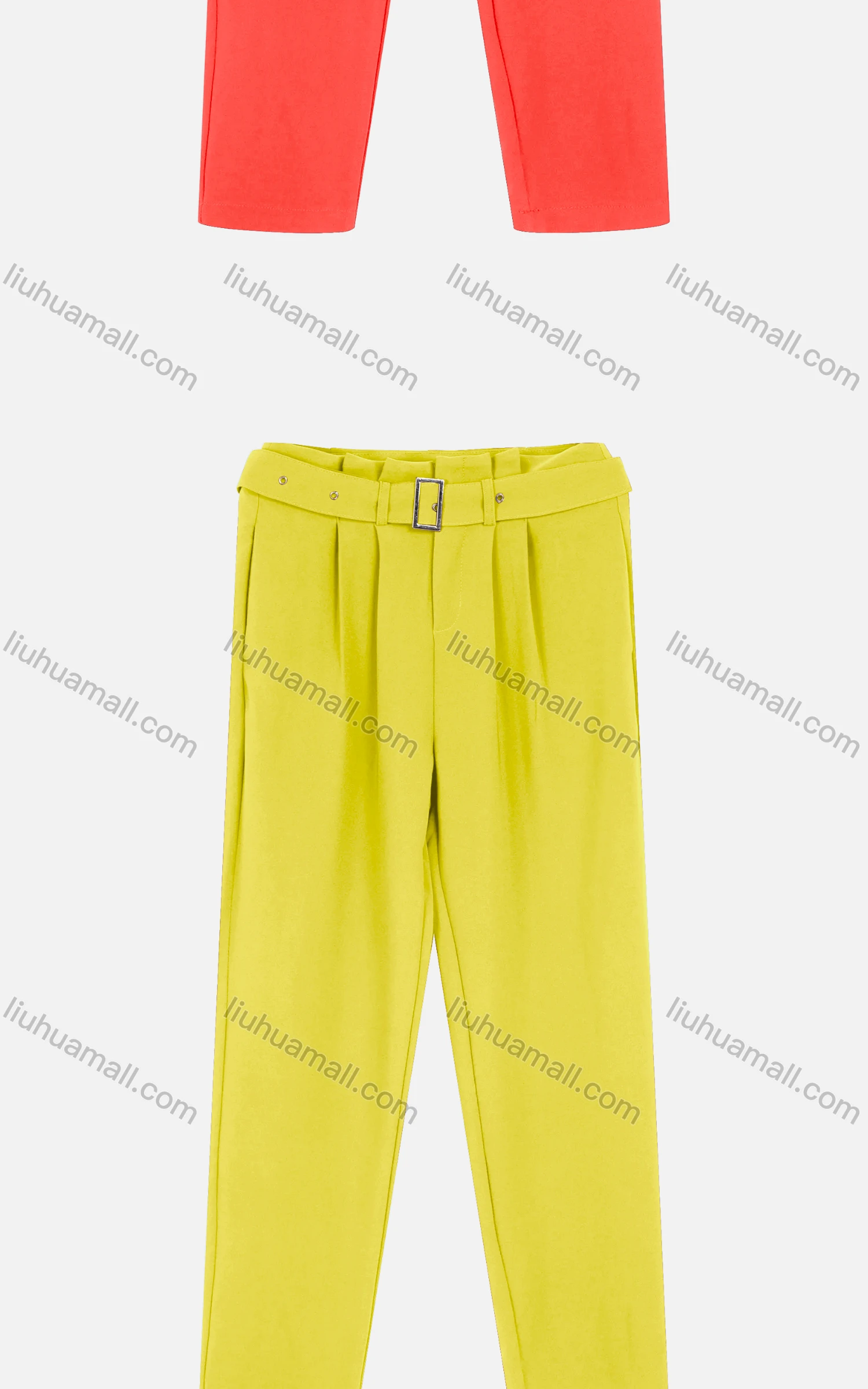 Wholesale Women's Casual Plain Ruched Cigarette Pants With Buckle Belt - Liuhuamall