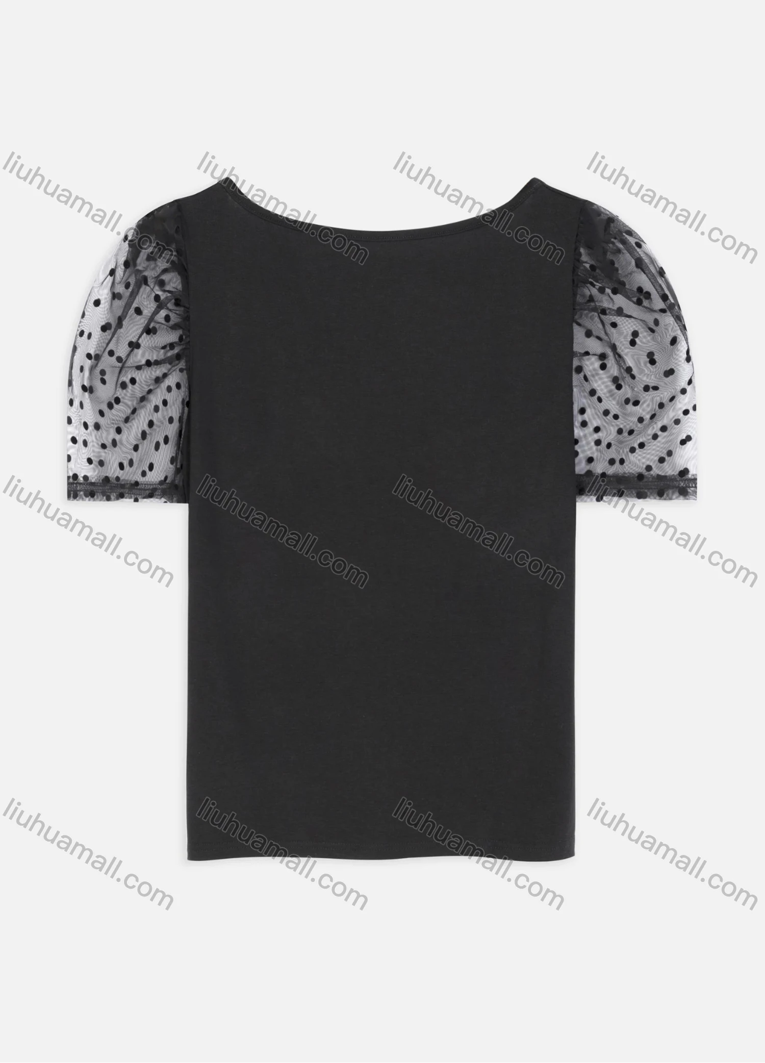 Wholesale Women's Casual Scoop Neck Dot Print Lace Short Sleeve Plain Blouse 2202# - Liuhuamall