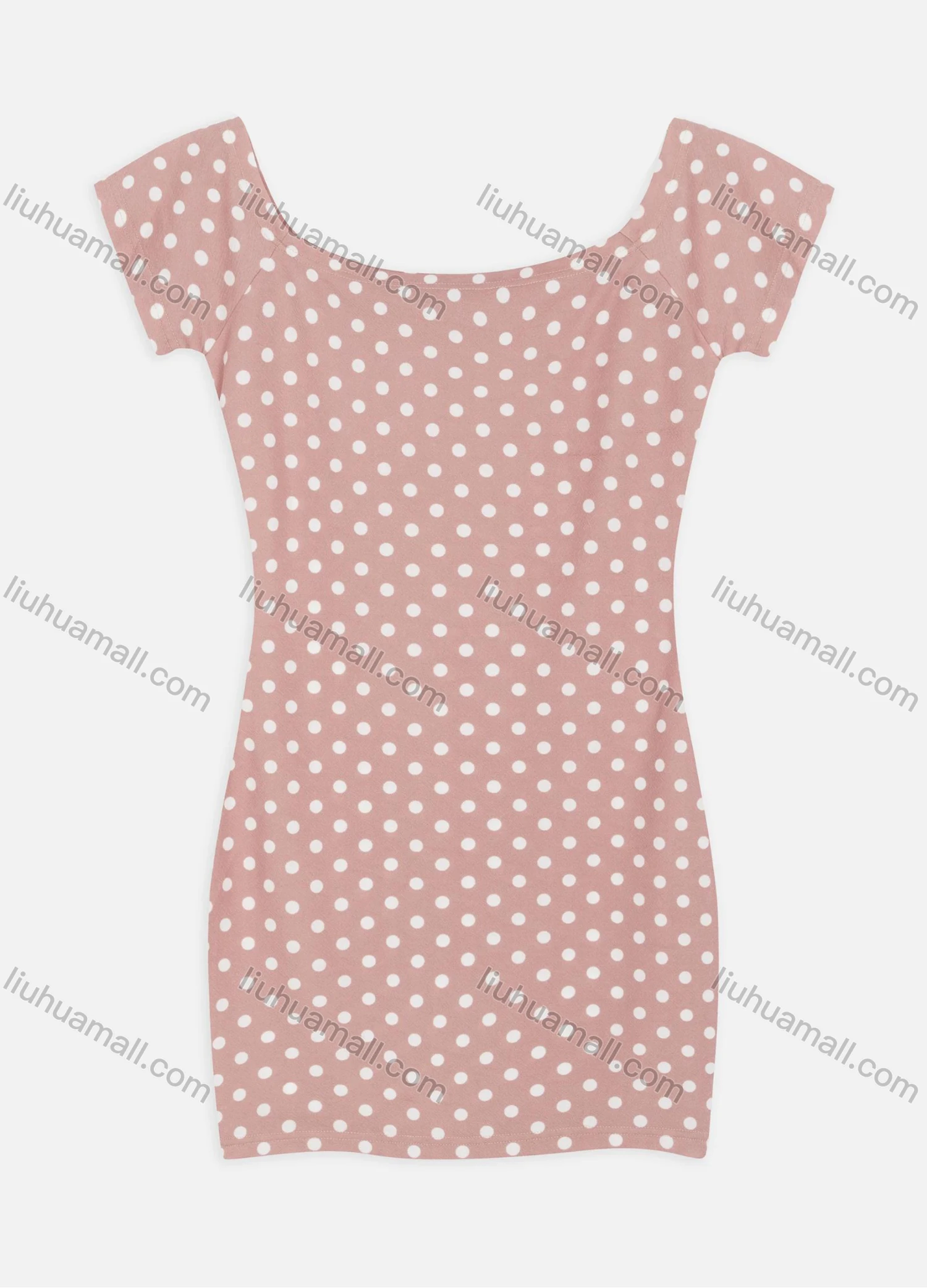 Wholesale Women's Casual Bateau Neck Polka Dot Print Short Sleeve Bodycon Mini Tee Dress 2207# - Liuhuamall