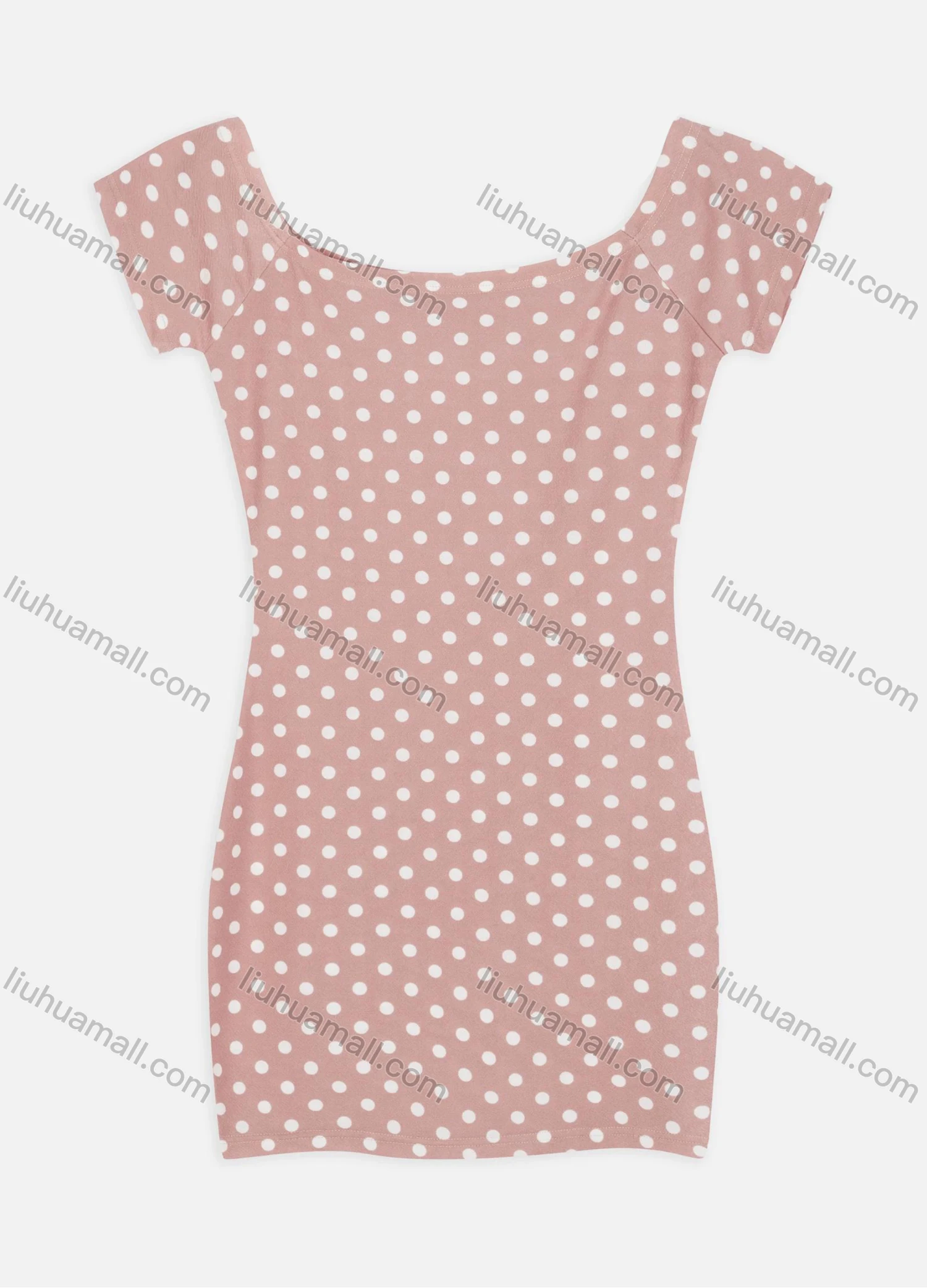 Wholesale Women's Casual Bateau Neck Polka Dot Print Short Sleeve Bodycon Mini Tee Dress 2207# - Liuhuamall