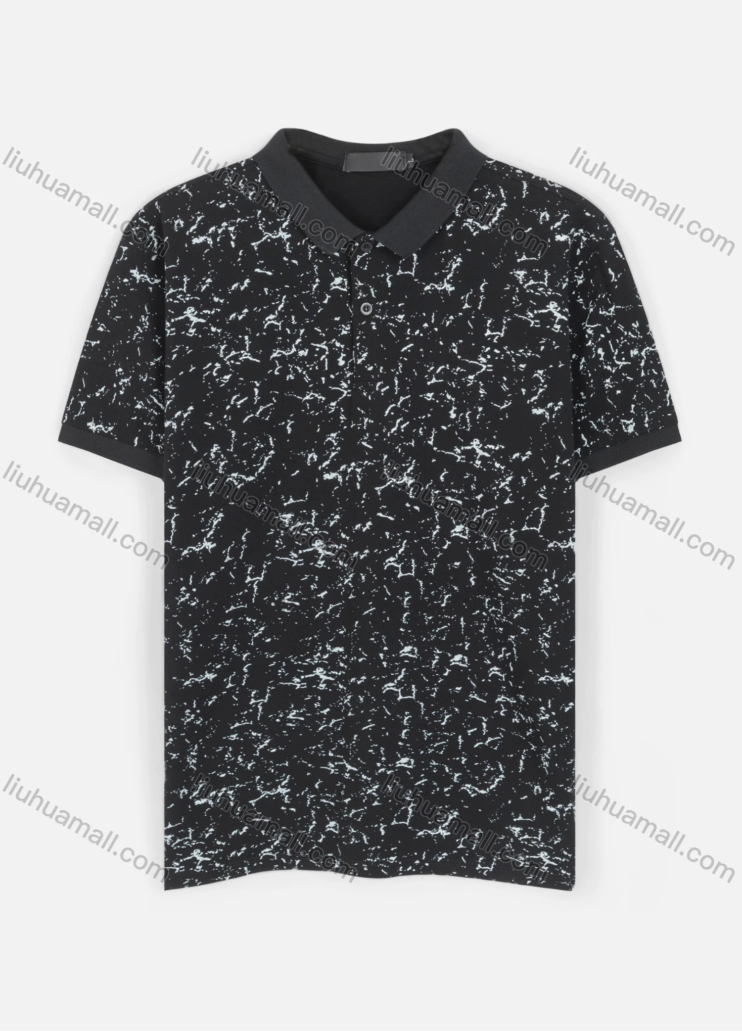 Wholesale Men's Casual Short Sleeve Allover Print Button Front Polo Shirts - Liuhuamall