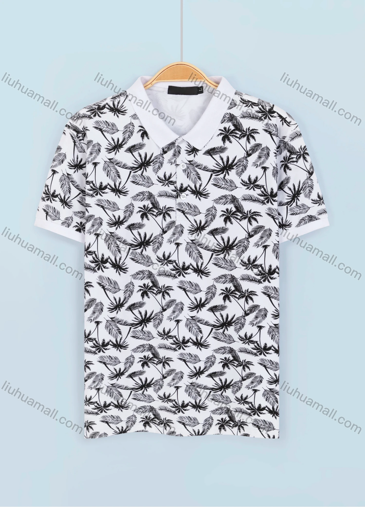 Wholesale Men's Casual Short Sleeve Allover Tropical Print Daily Polo Shirt - Liuhuamall