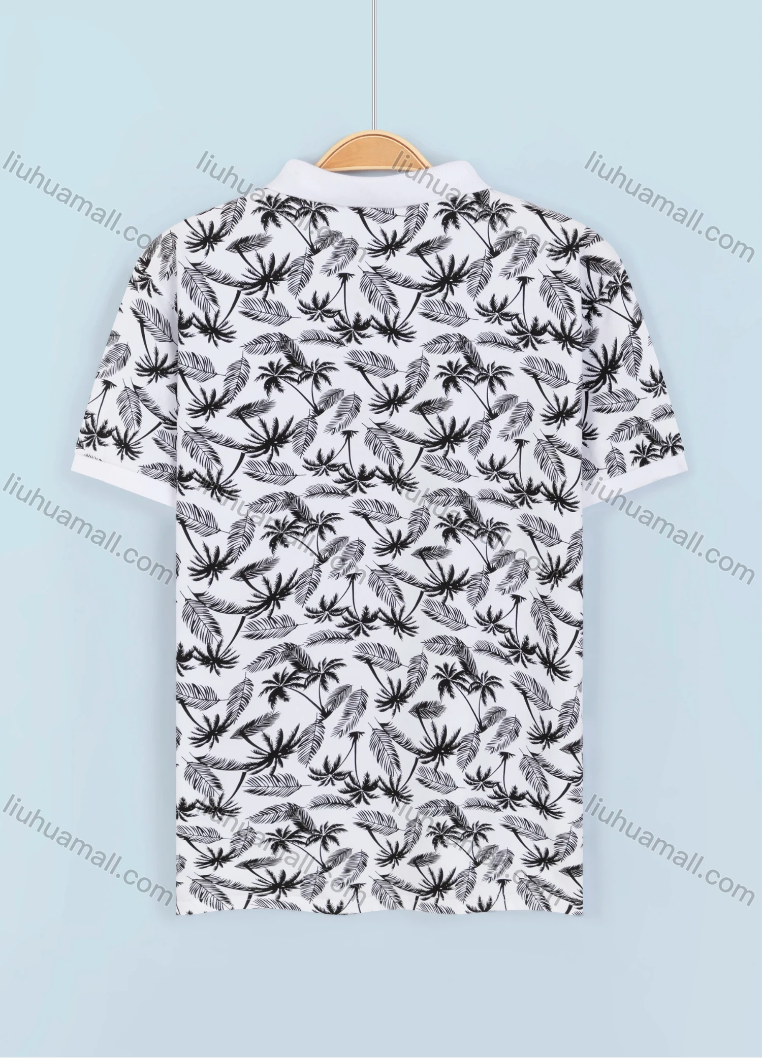 Wholesale Men's Casual Short Sleeve Allover Tropical Print Daily Polo Shirt - Liuhuamall