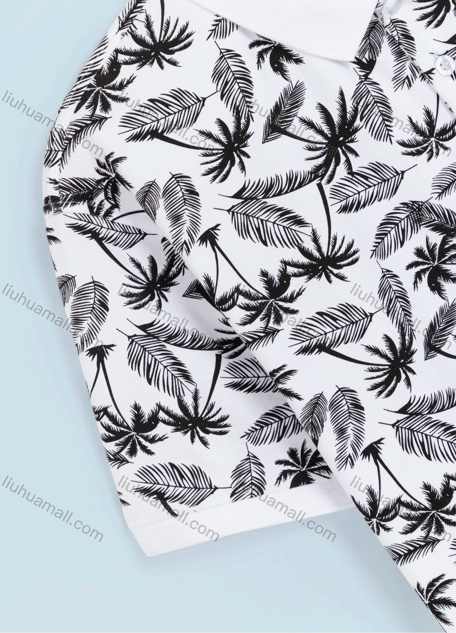 Wholesale Men's Casual Short Sleeve Allover Tropical Print Daily Polo Shirt - Liuhuamall