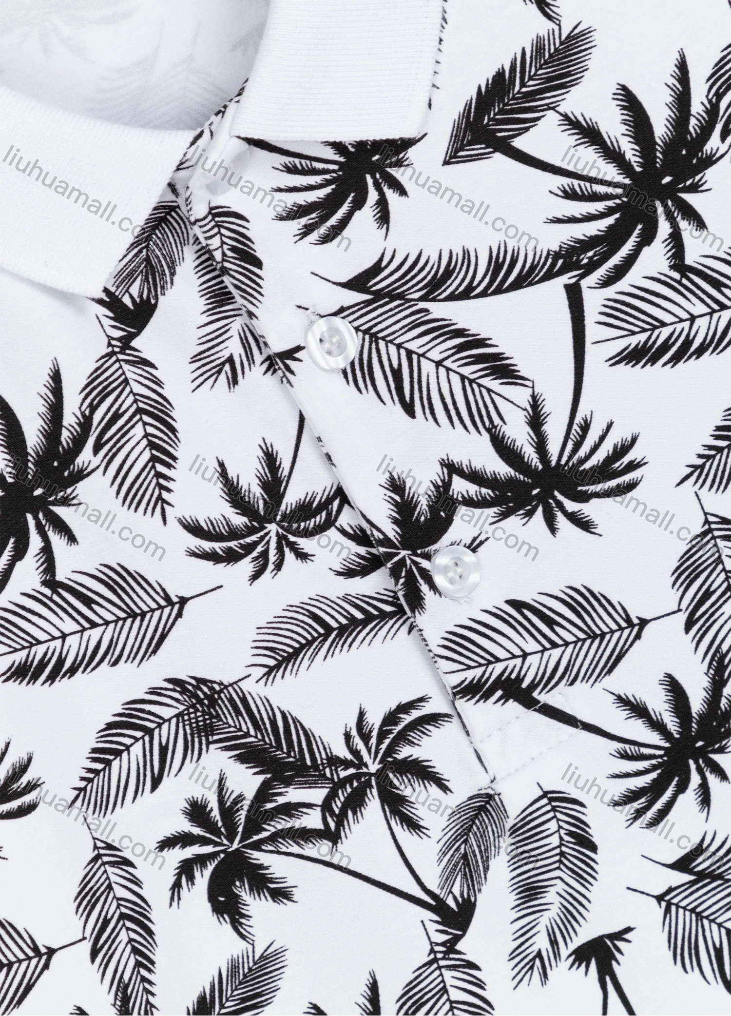 Wholesale Men's Casual Short Sleeve Allover Tropical Print Daily Polo Shirt - Liuhuamall