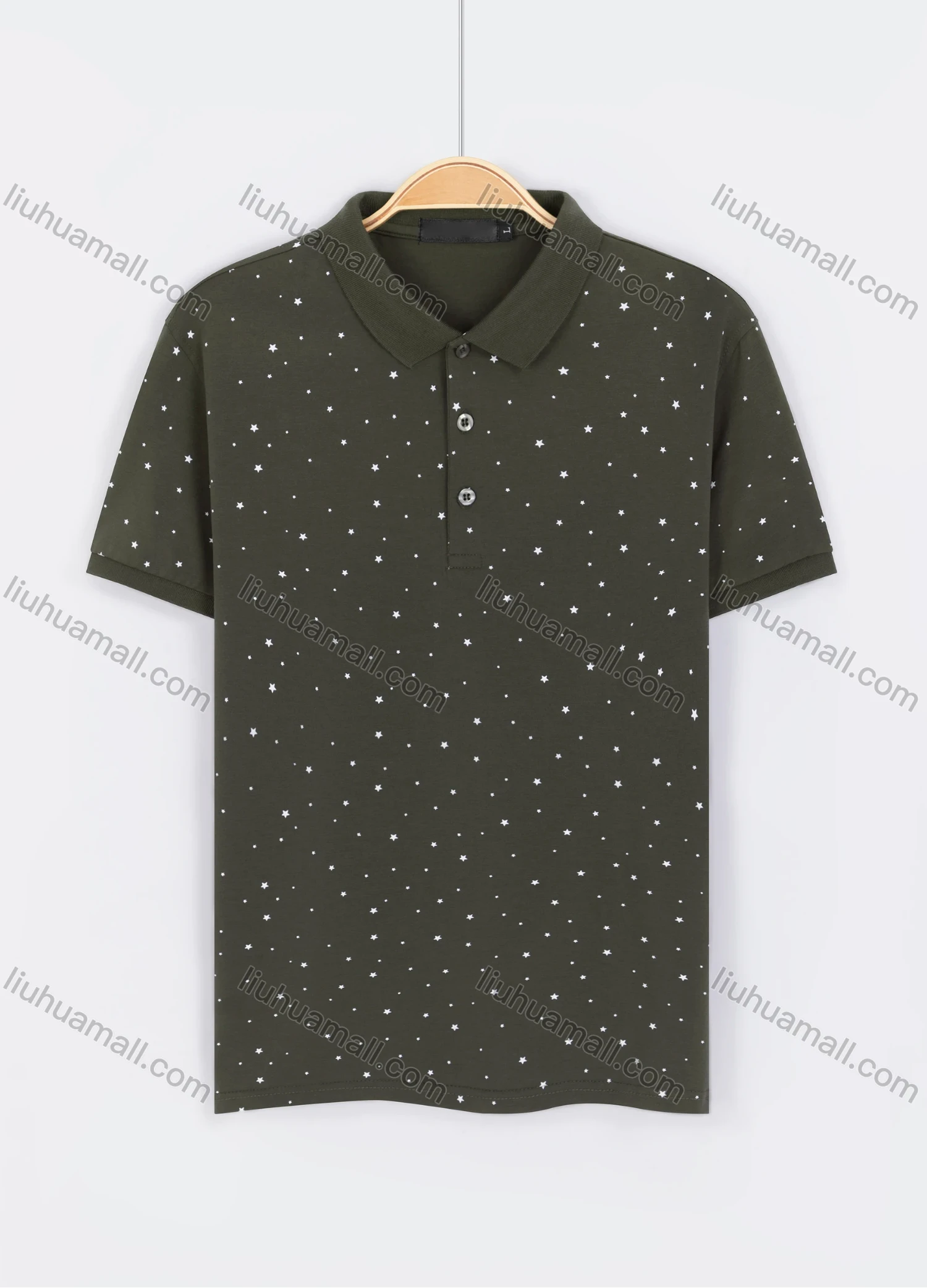 Wholesale Men's Casual Short Sleeve Allover Star Print Daily Polo Shirt - Liuhuamall