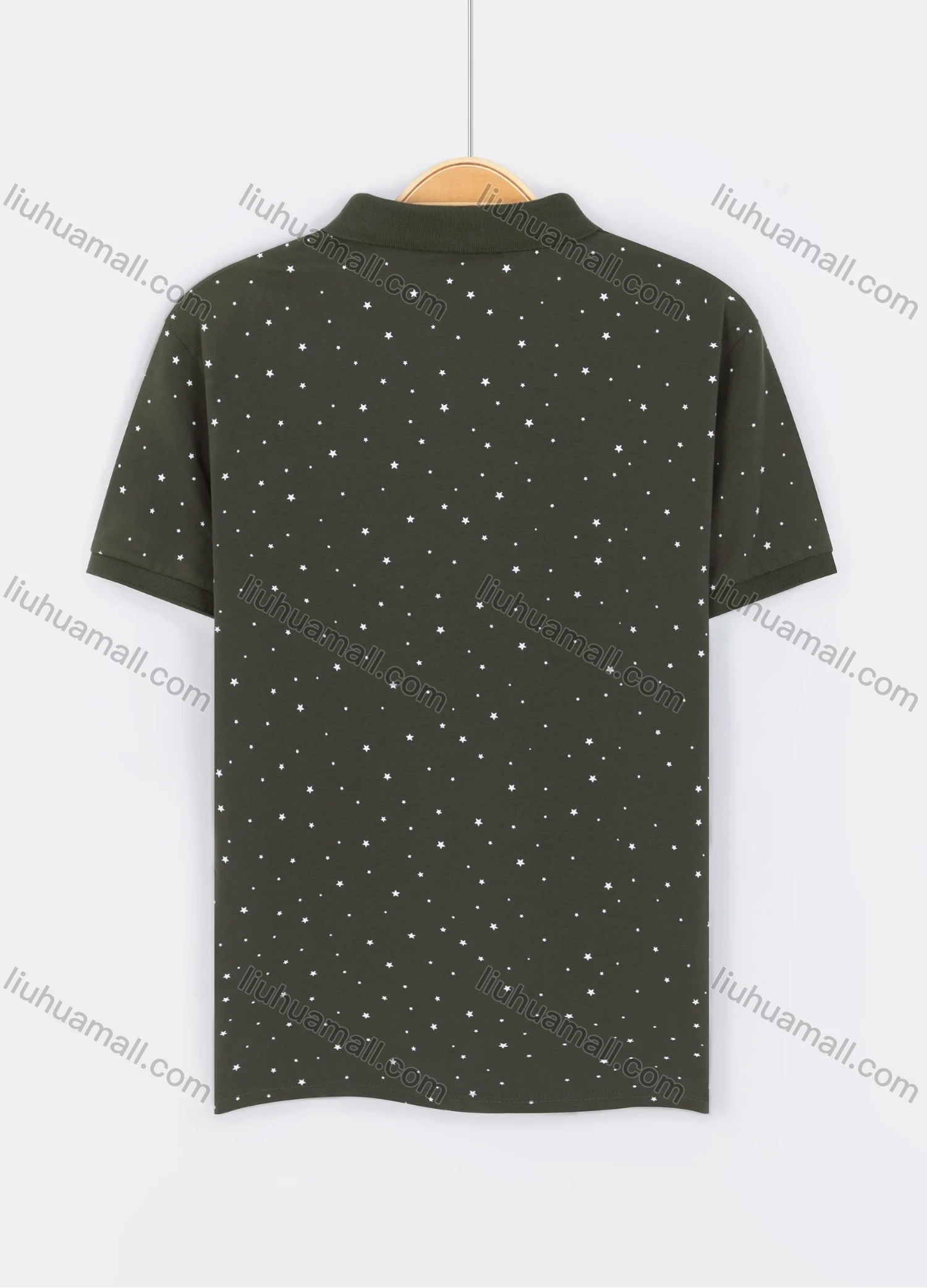 Wholesale Men's Casual Short Sleeve Allover Star Print Daily Polo Shirt - Liuhuamall