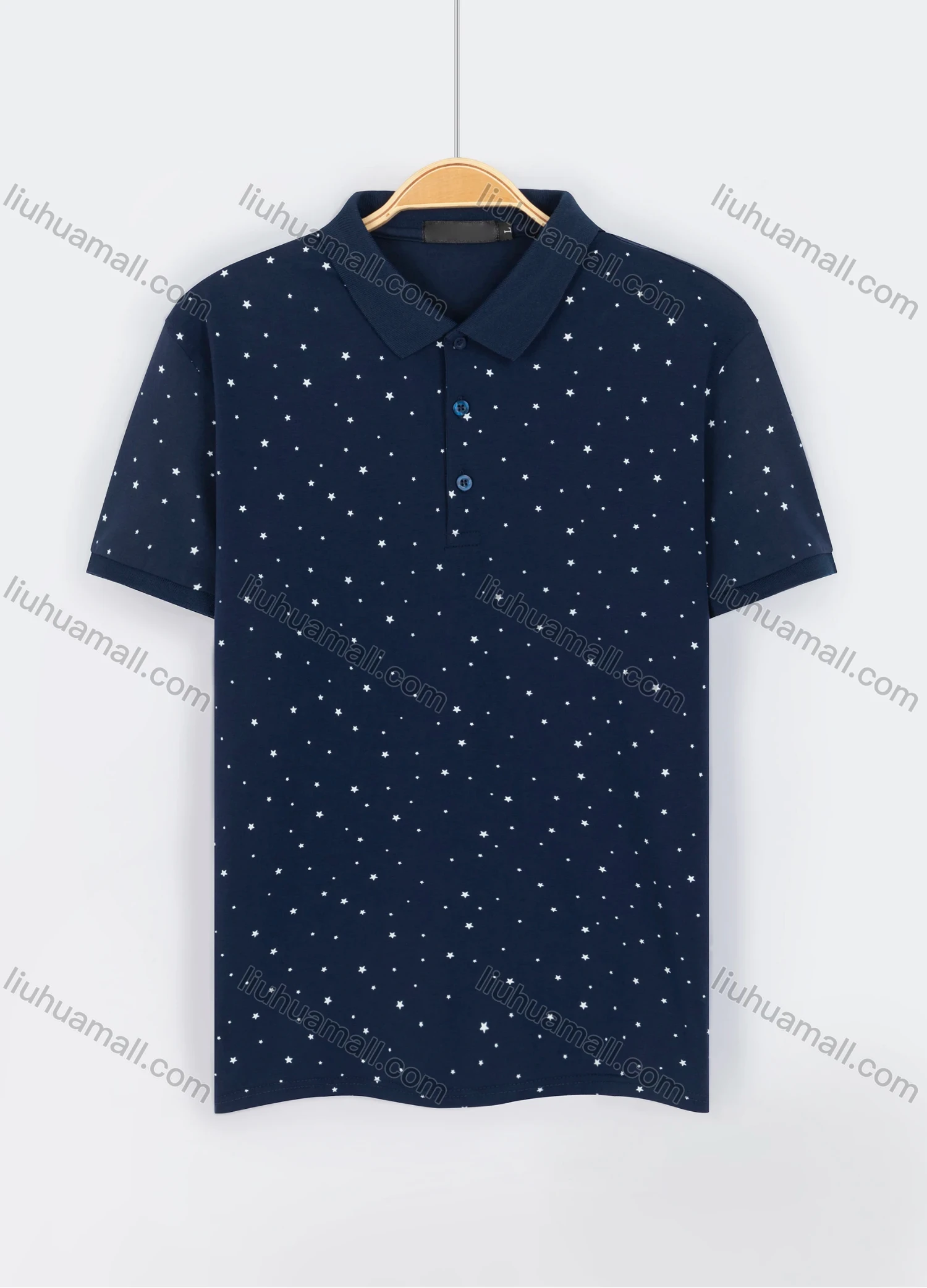 Wholesale Men's Casual Short Sleeve Allover Star Print Daily Polo Shirt - Liuhuamall