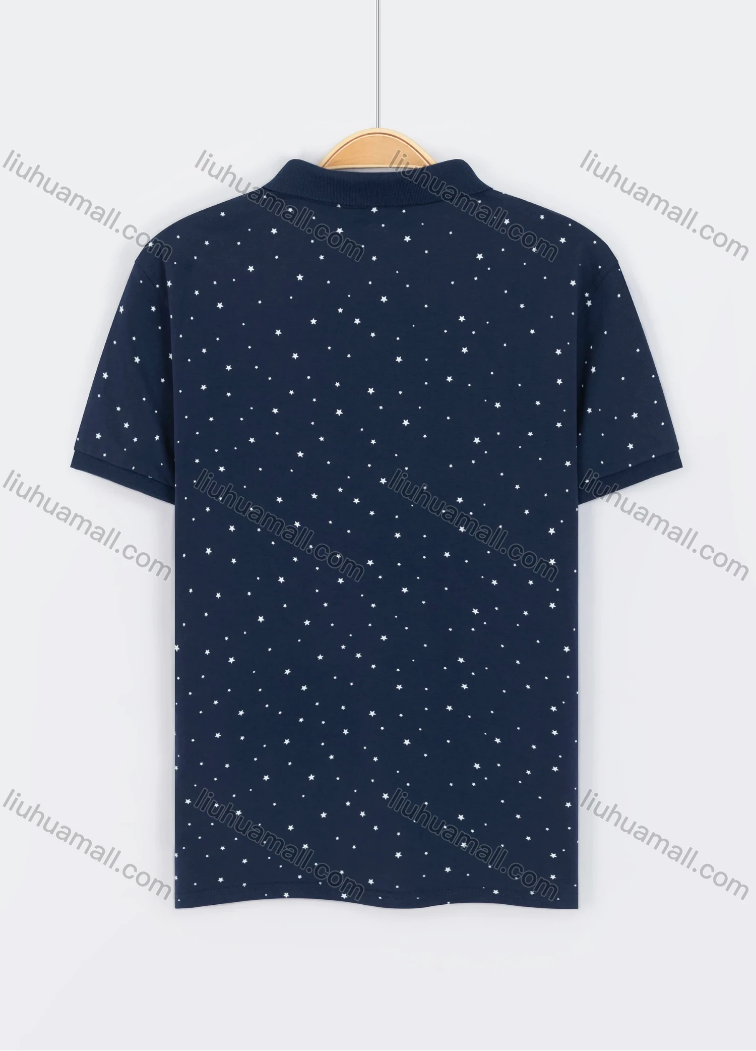 Wholesale Men's Casual Short Sleeve Allover Star Print Daily Polo Shirt - Liuhuamall