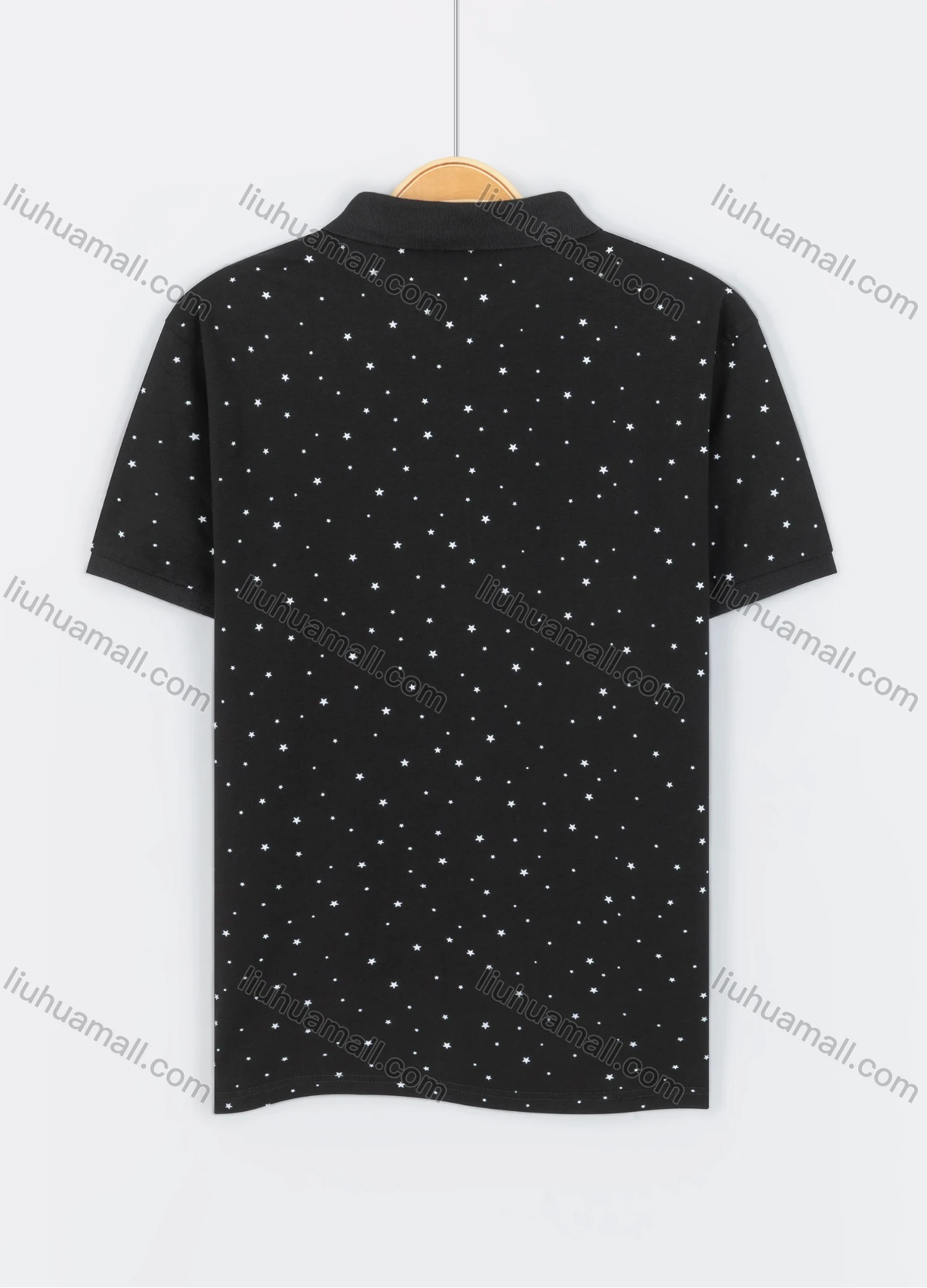 Wholesale Men's Casual Short Sleeve Allover Star Print Daily Polo Shirt - Liuhuamall