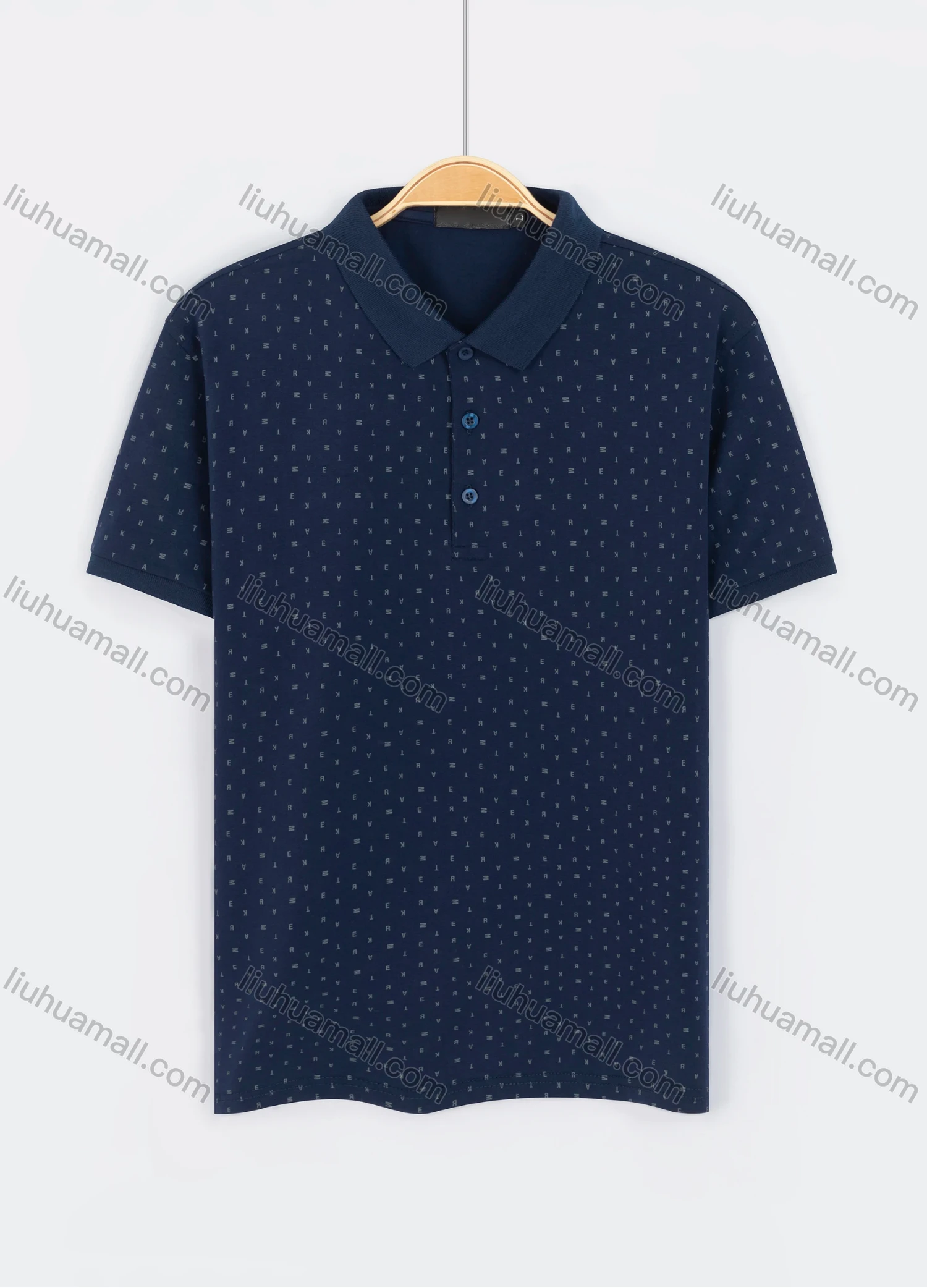 Wholesale Men's Casual Short Sleeve Allover Letter Print Daily Polo Shirt - Liuhuamall