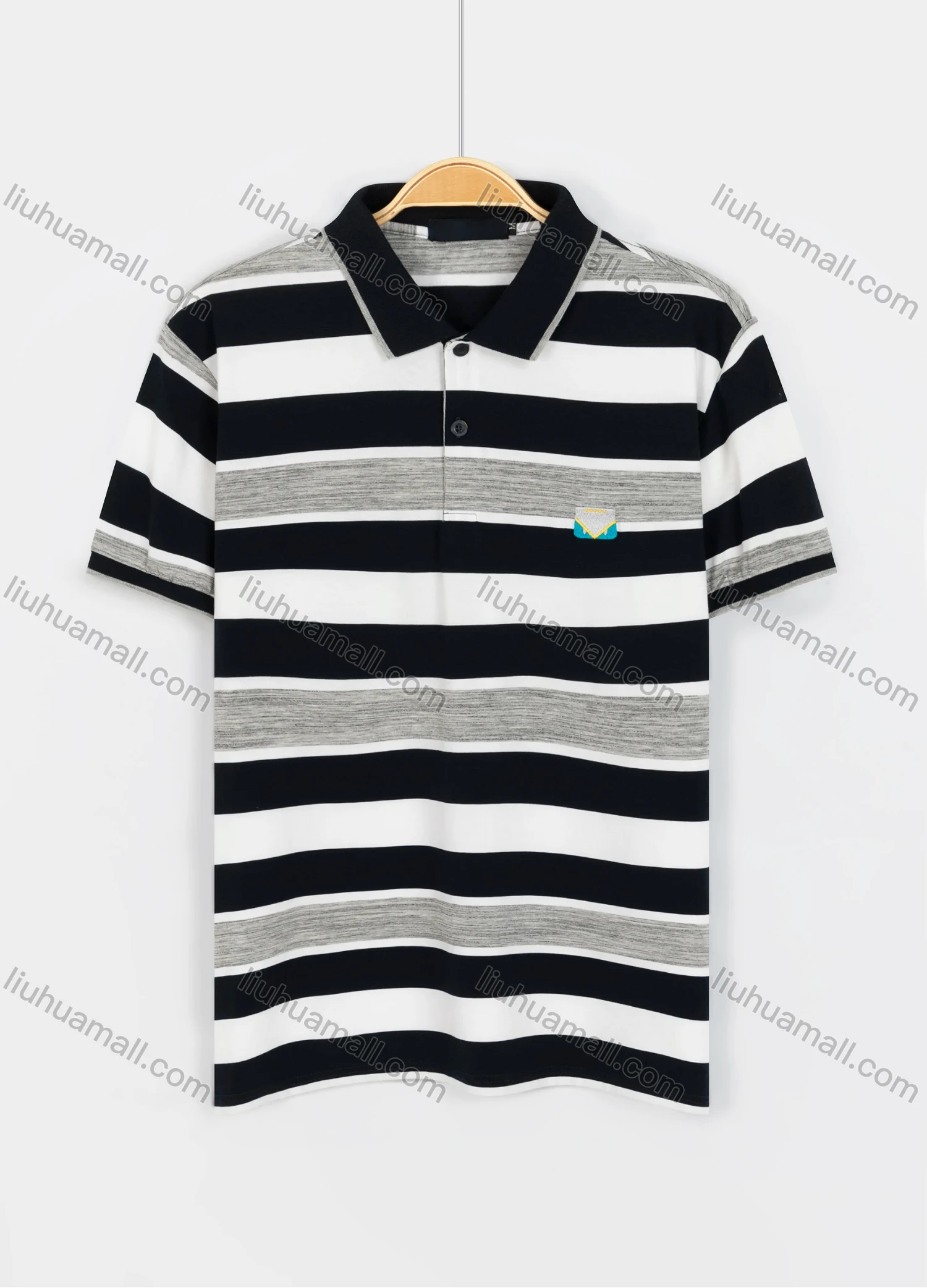 Wholesale Men's Casual Short Sleeve Multi-Striped Embroidered Daily Polo Shirt - Liuhuamall