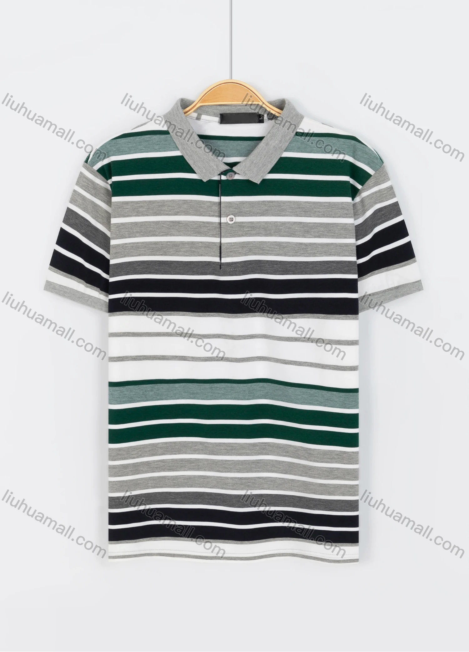 Wholesale Men's Casual Short Sleeve Multi-color Striped Daily Polo Shirt - Liuhuamall
