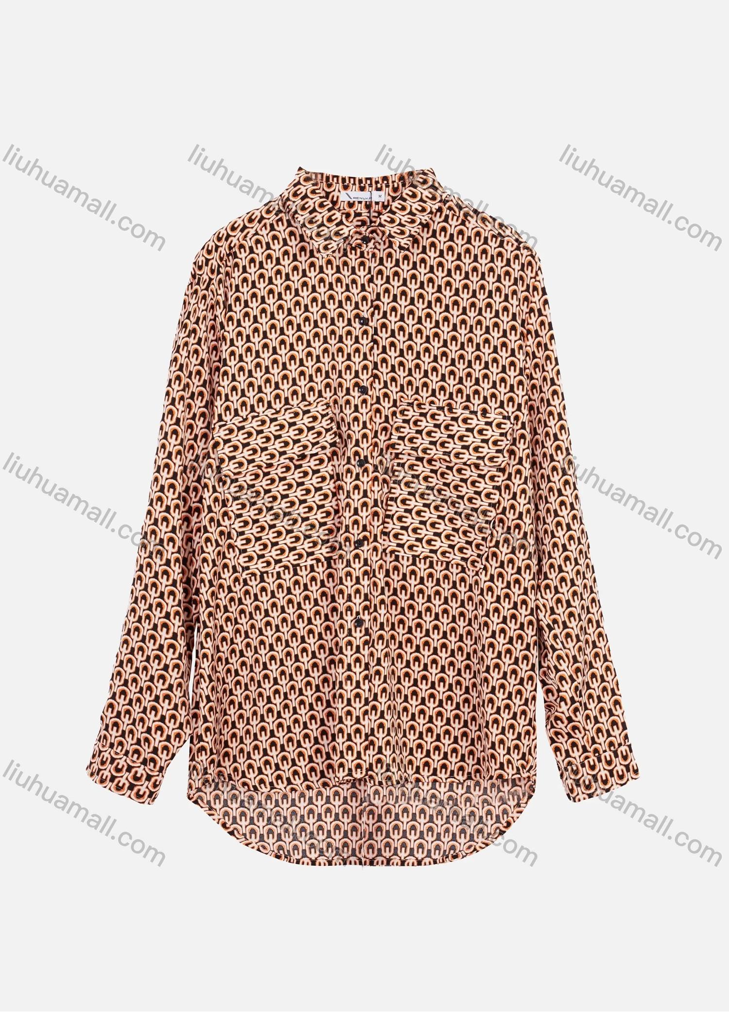 Wholesale Women's Long Sleeve Button Down Allover Print Tunic Top - Liuhuamall