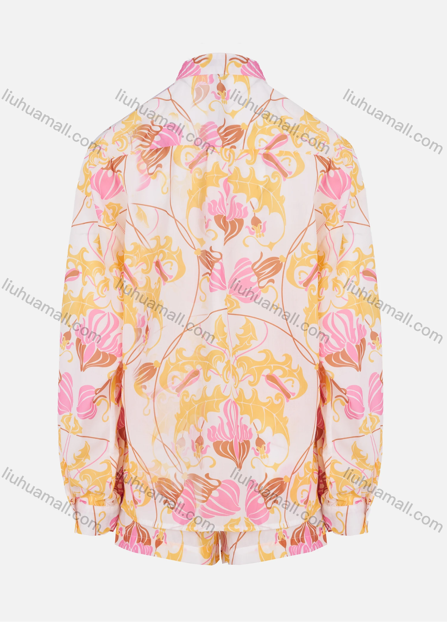 Wholesale Women's Casual Stand Collar Long Sleeve Floral Print Button Down Shirts 2 Piece Set - Liuhuamall