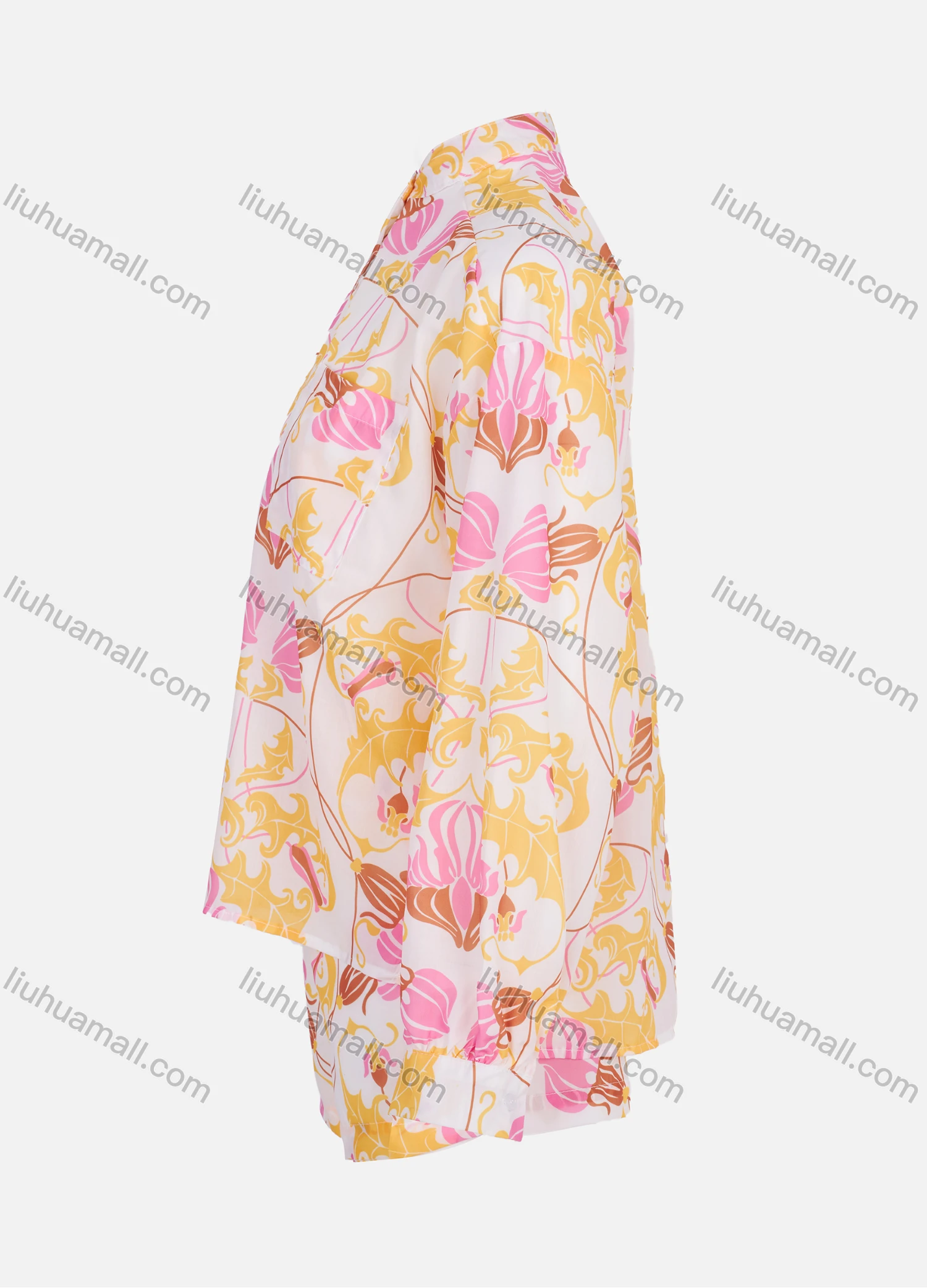 Wholesale Women's Casual Stand Collar Long Sleeve Floral Print Button Down Shirts 2 Piece Set - Liuhuamall