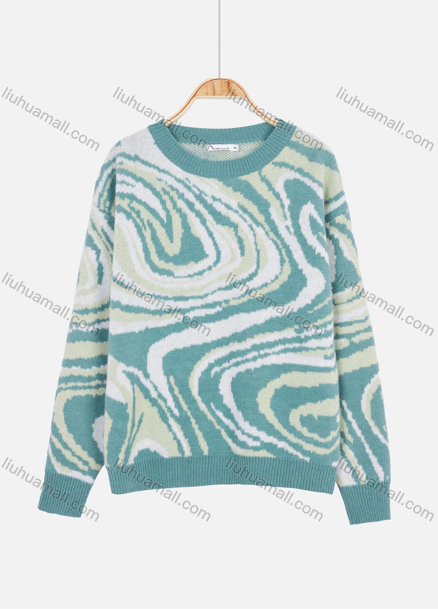 Wholesale Women's Casual Round Neck Long Sleeve Allover Print Pullover Sweater - Liuhuamall