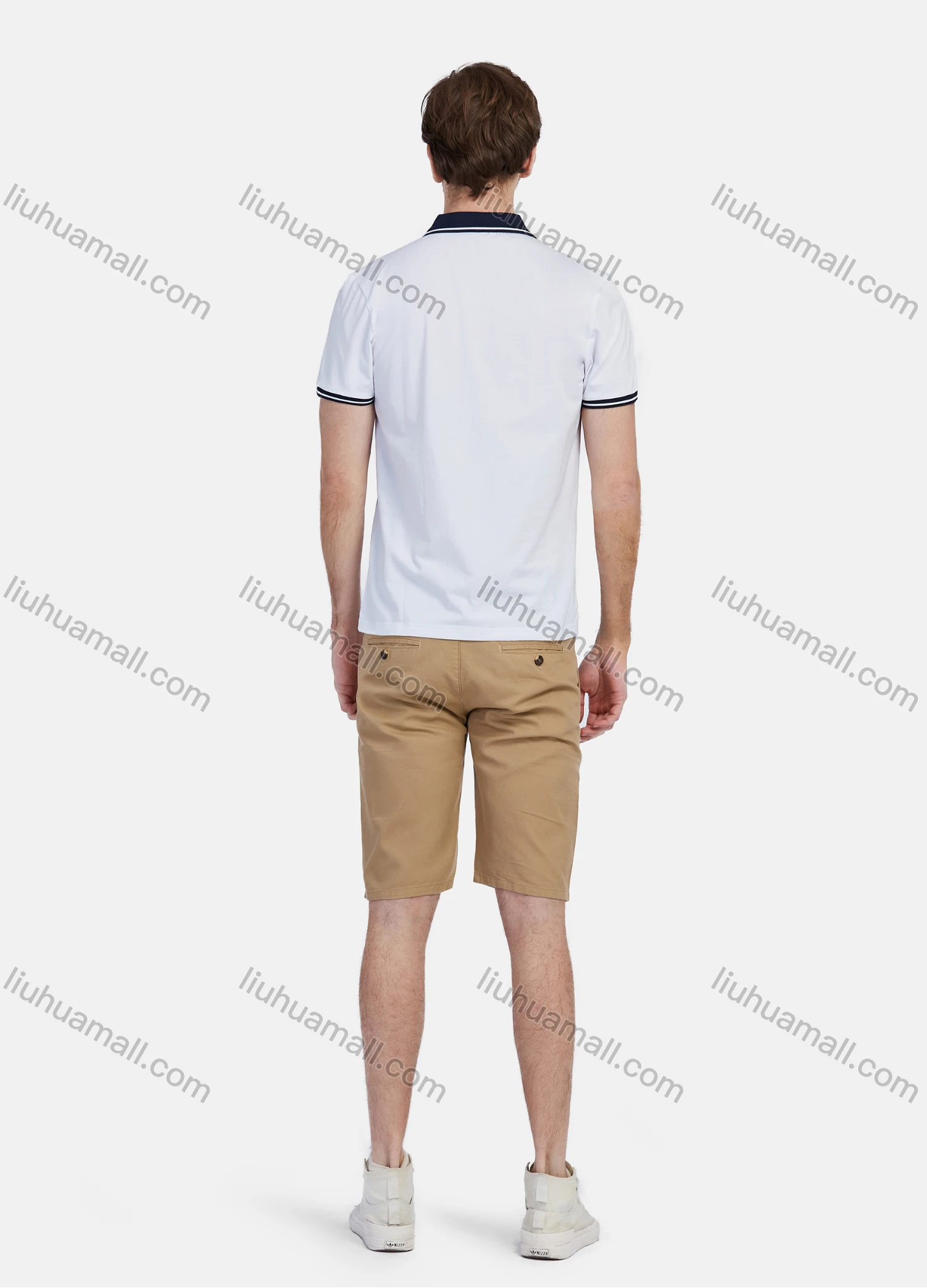 Wholesale Men's Short Sleeve Slim Fit Striped Trim Letters Embroidery Casual Polo Shirt - Liuhuamall