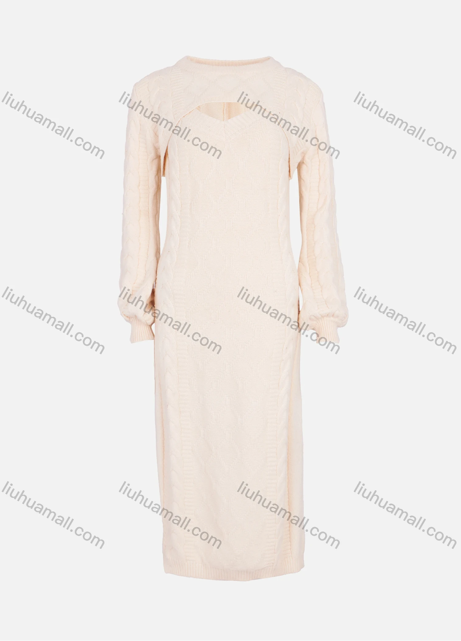 Wholesale Women's Casual Long Sleeve Cable Knit Cami Dress 2 Piece Set - Liuhuamall