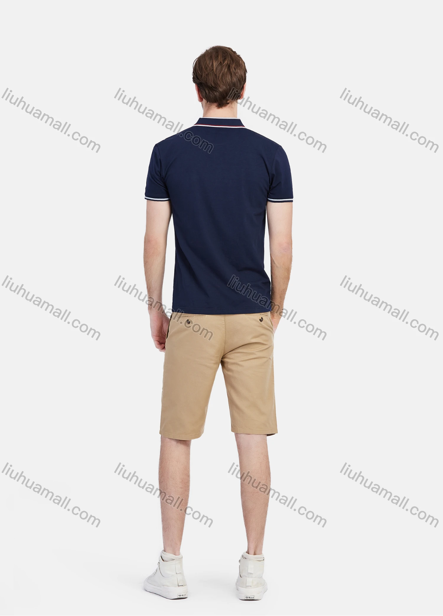 Wholesale Men's Short Sleeve Striped Trim Embroidery Slim Fit Casual Polo Shirt - Liuhuamall