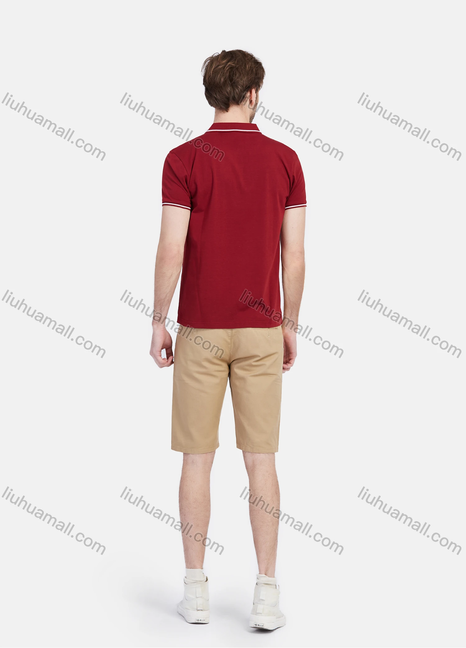 Wholesale Men's Short Sleeve Striped Trim Embroidery Slim Fit Casual Polo Shirt - Liuhuamall