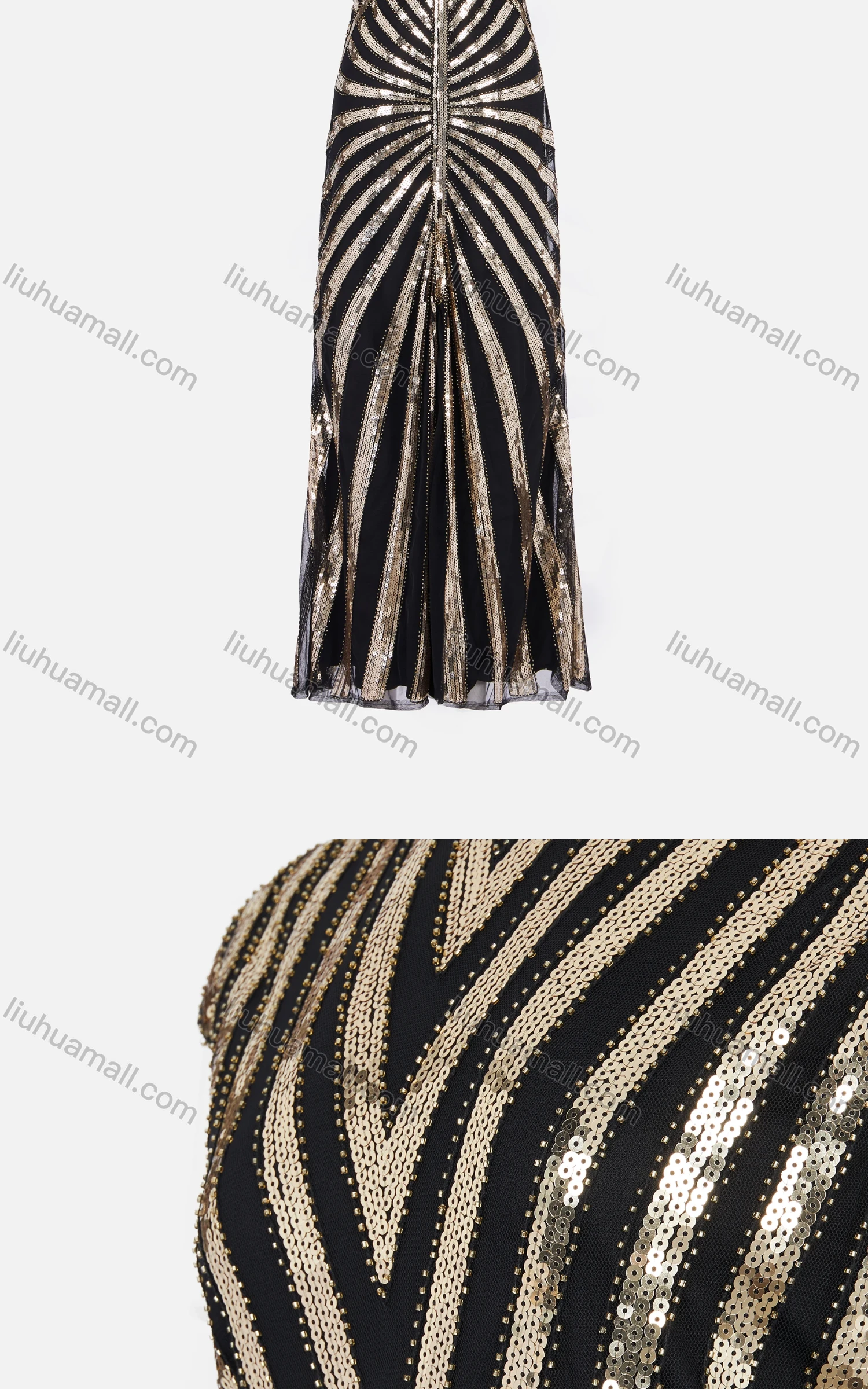 Wholesale Women's Elegant Short Sleeve Back V Neck Mesh Sequin Maxi Ballgown 3012# - Liuhuamall