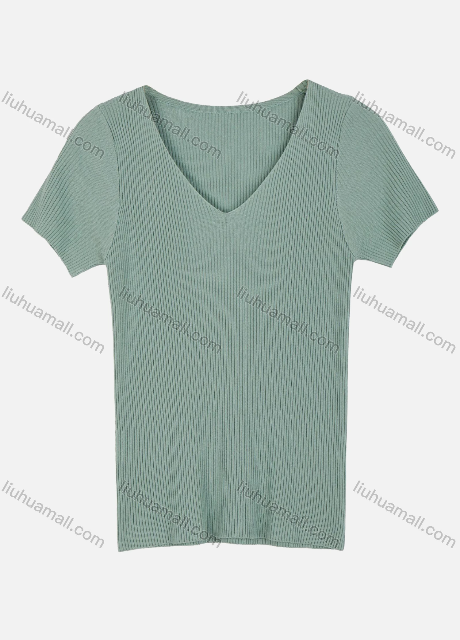Wholesale Women's Ice Silk Plain V Neck Short Sleeve French Rib Knit Top 2077# - Liuhuamall